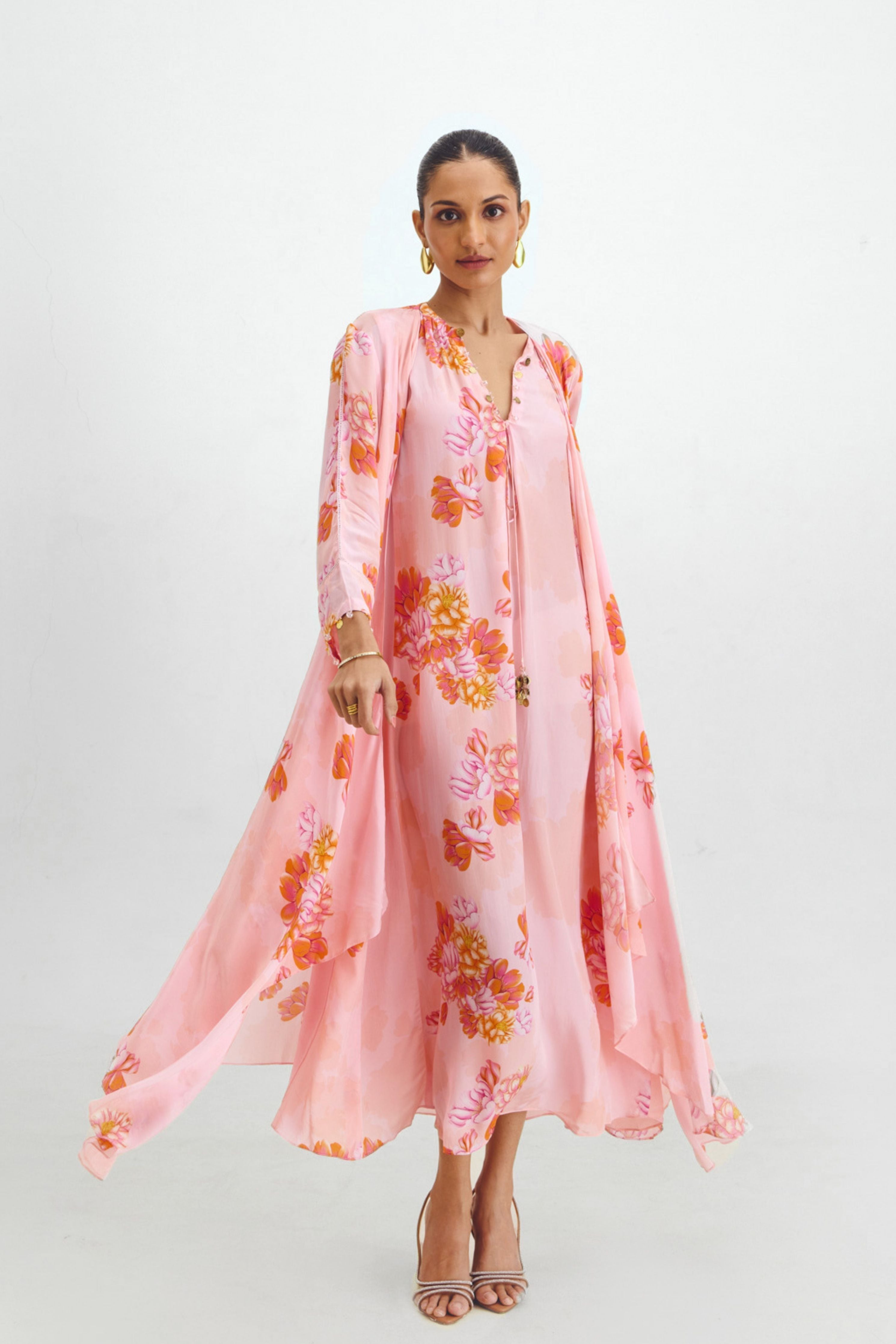 Box Pleated Tunic  Asymmetrical Cape Set In Kyra