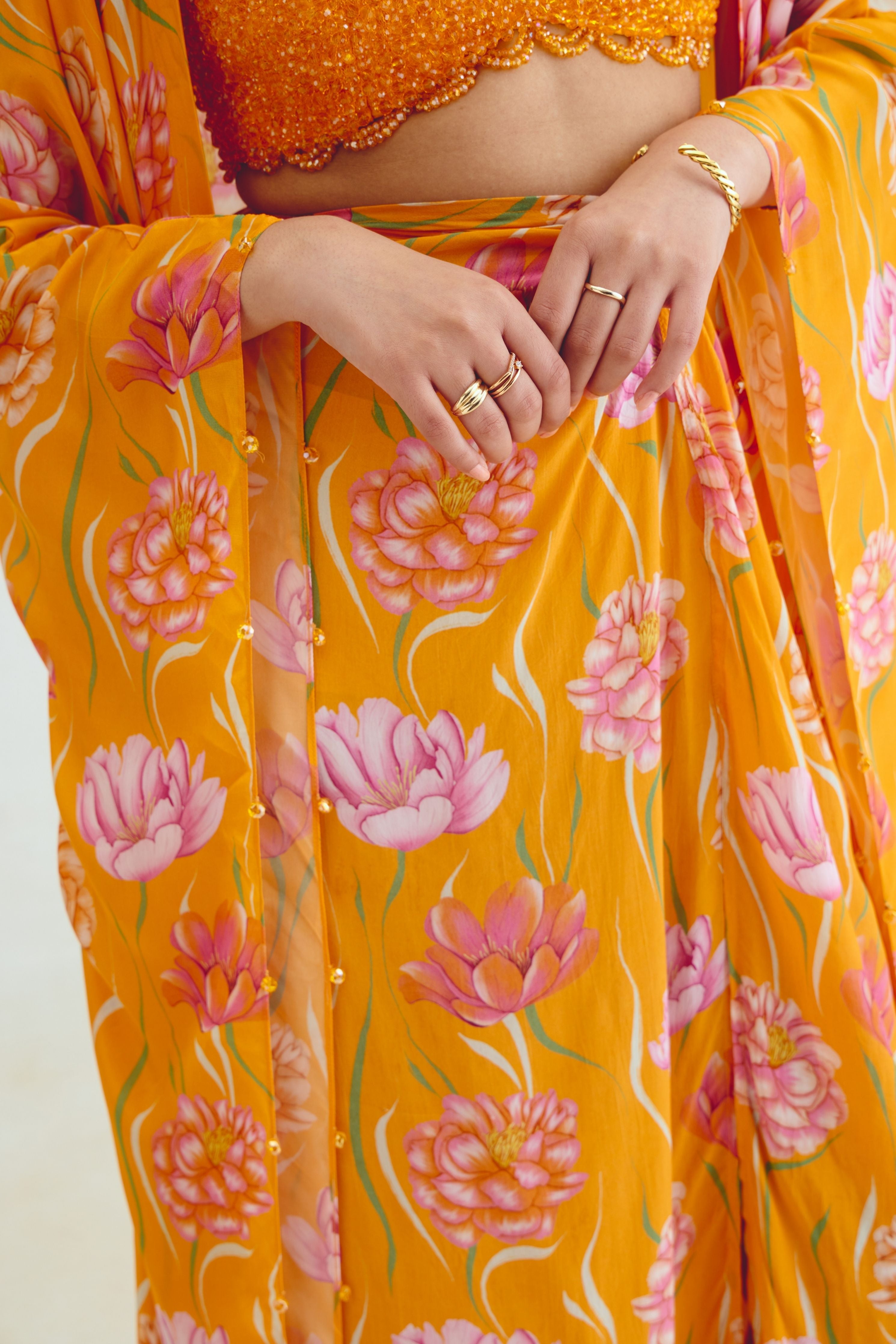 Beaded Blouse  Drape Skirt  Kaftan Cape Set In Avya