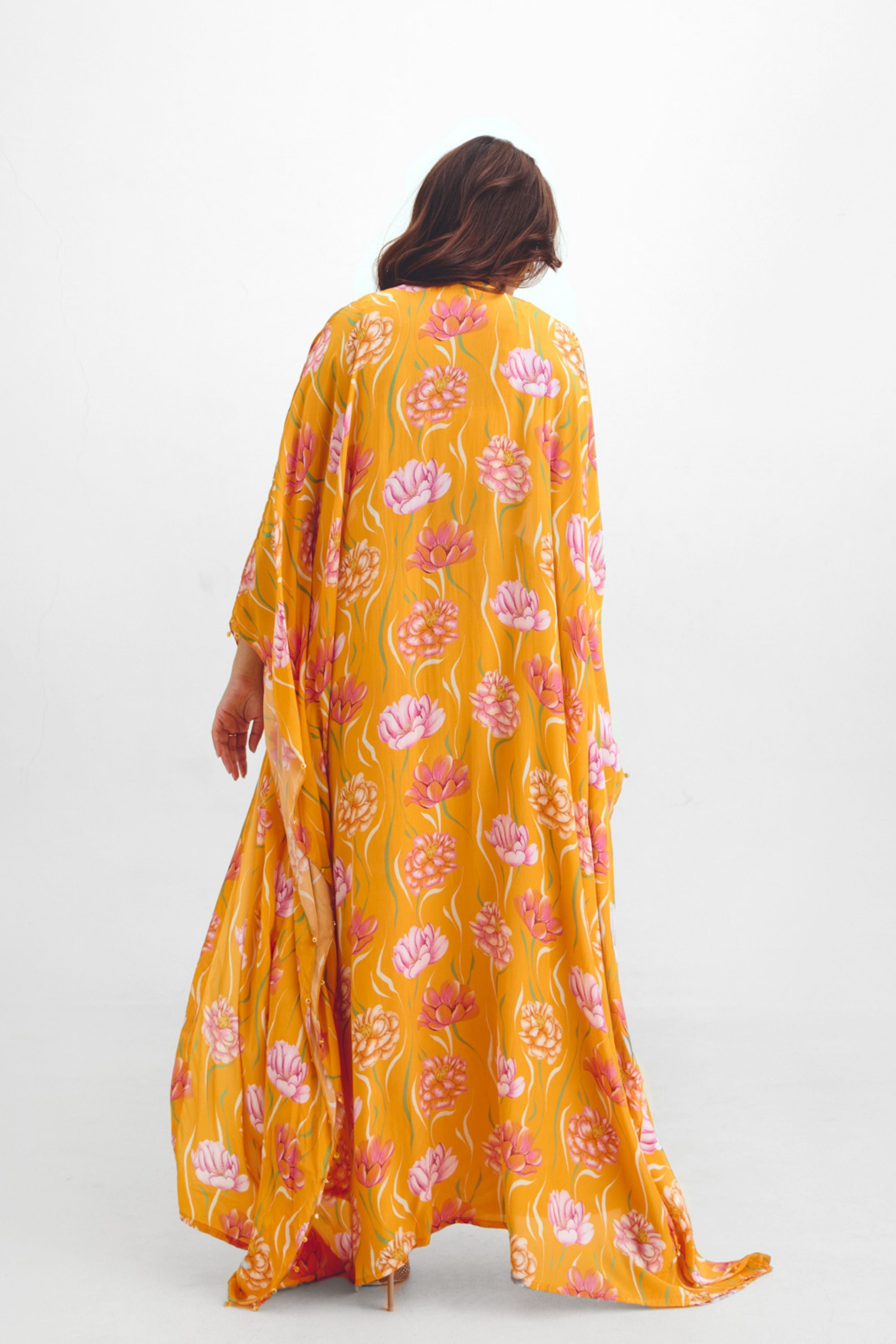 Beaded Blouse  Drape Skirt  Kaftan Cape Set In Avya