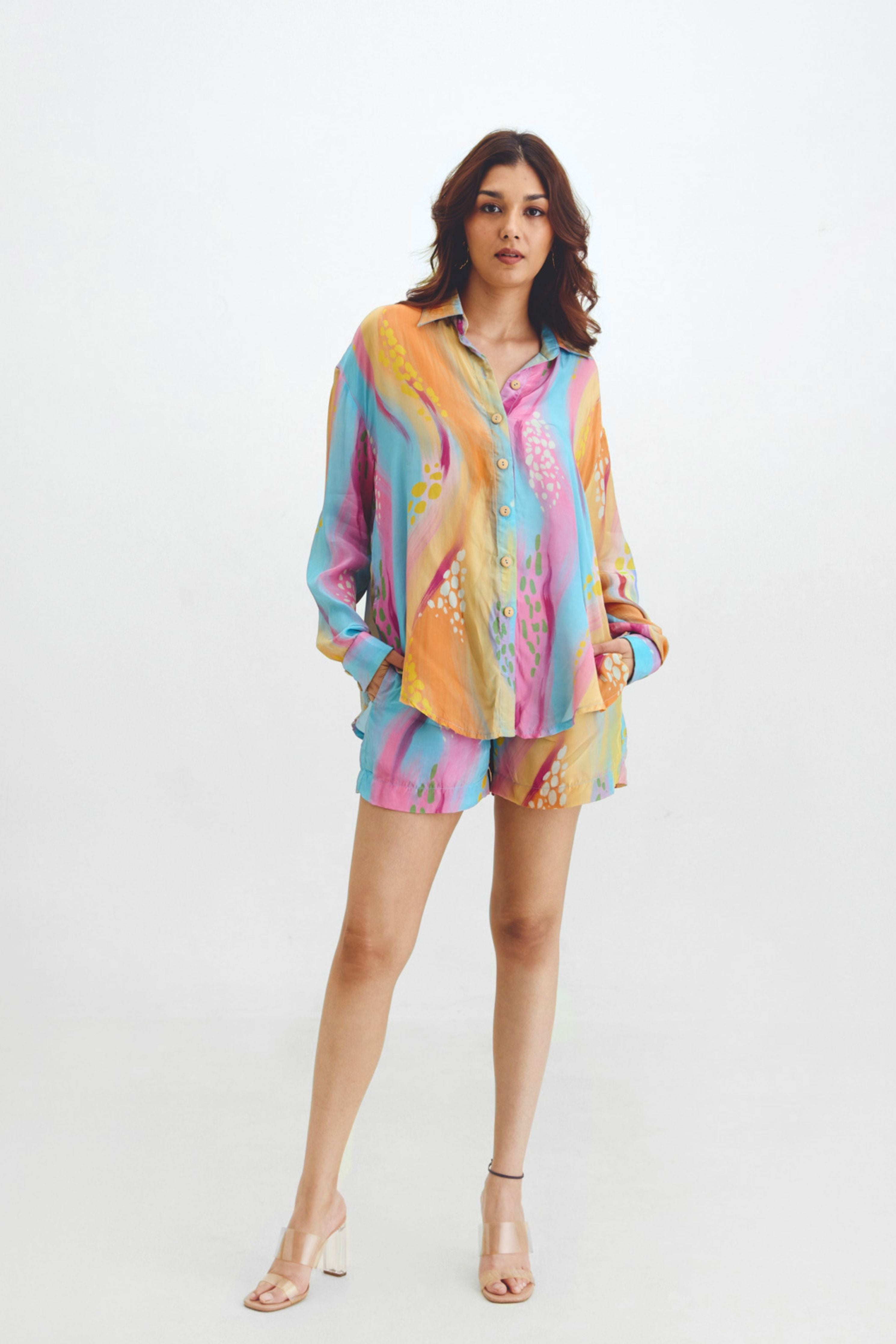 Oversized Shirt Shorts Co-Ord Set In Gigi