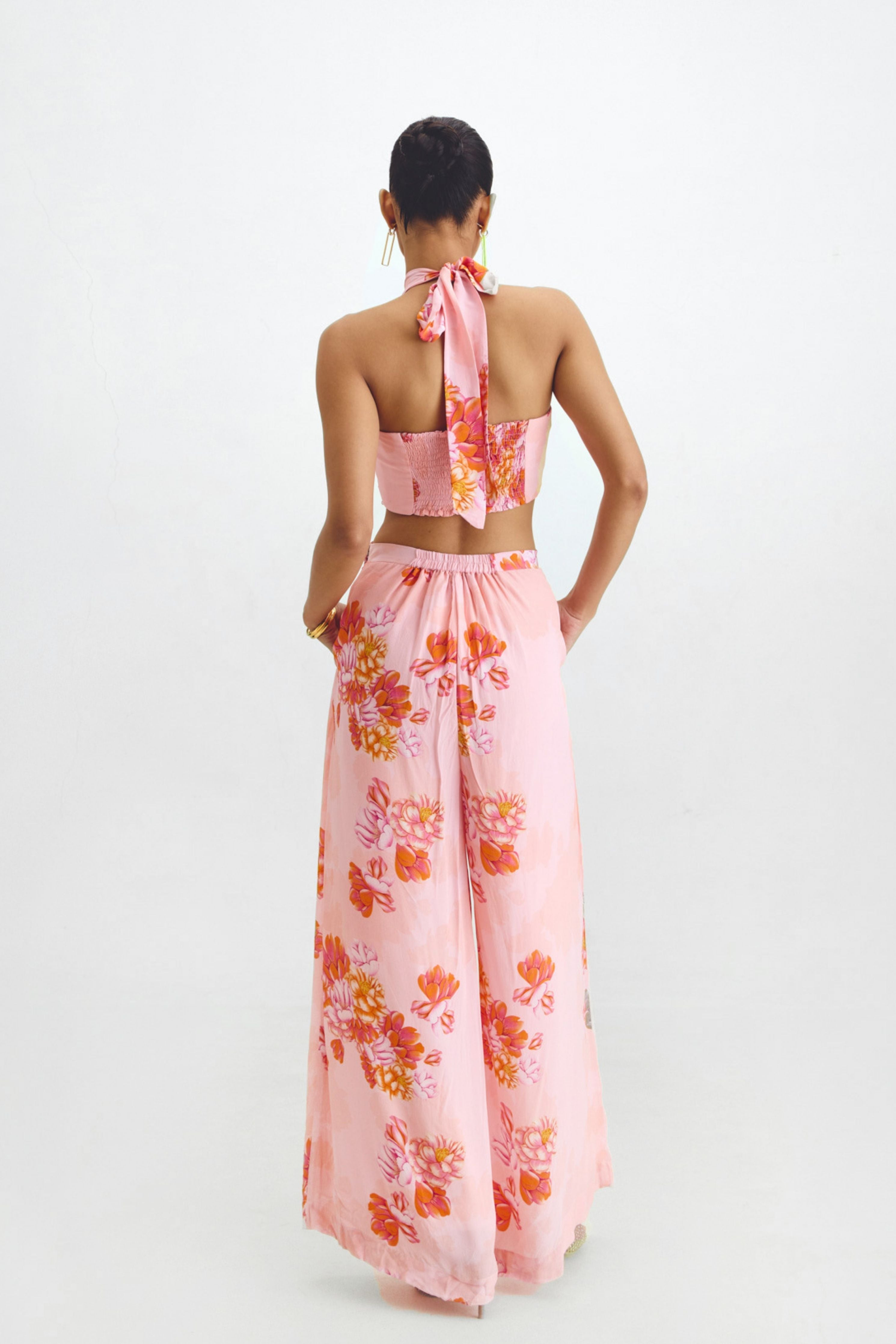 Micro Pleated Crop Top  Flared Pant Set In Kyra