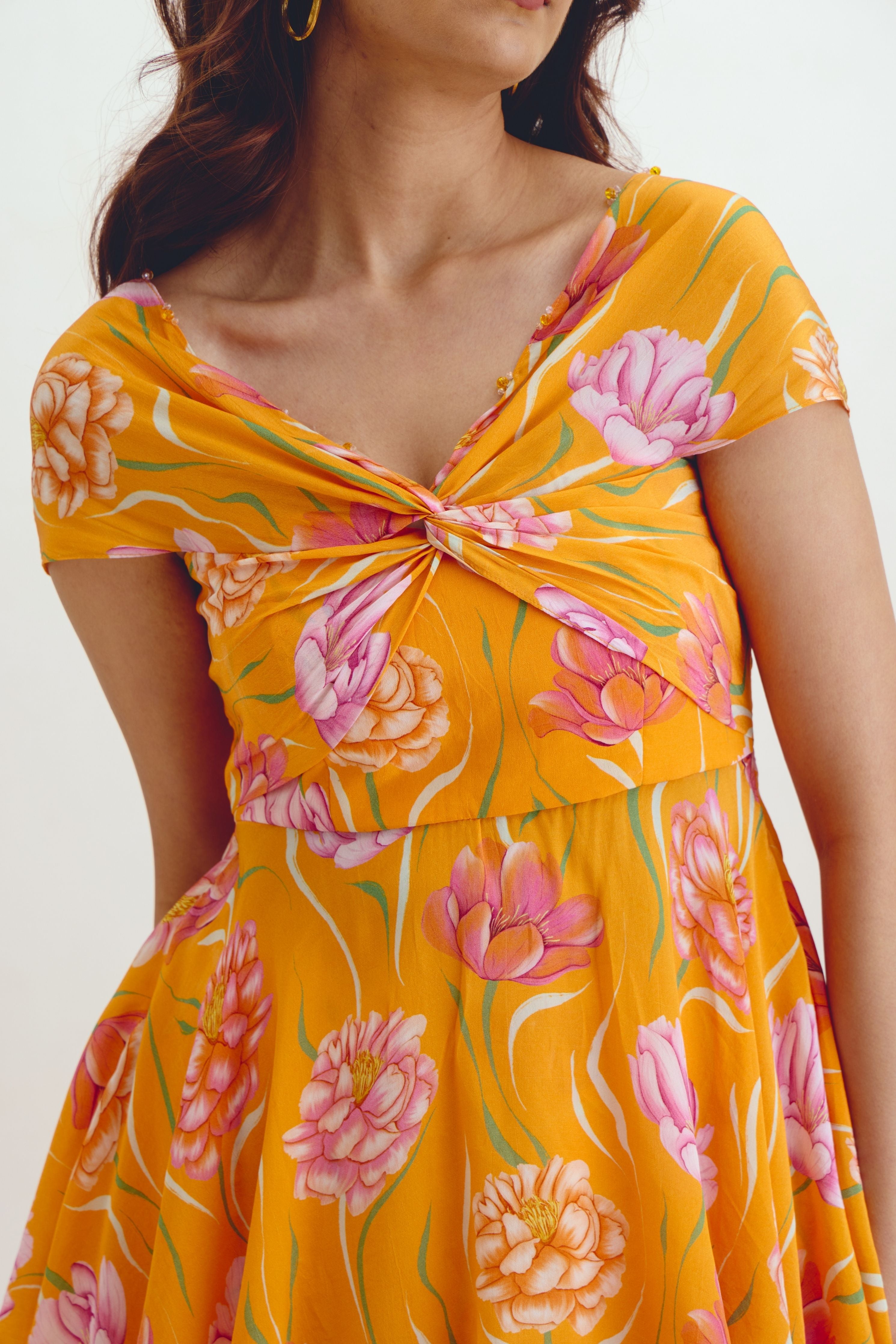 Draped Peplum Top  Retro Pant Set In Avya