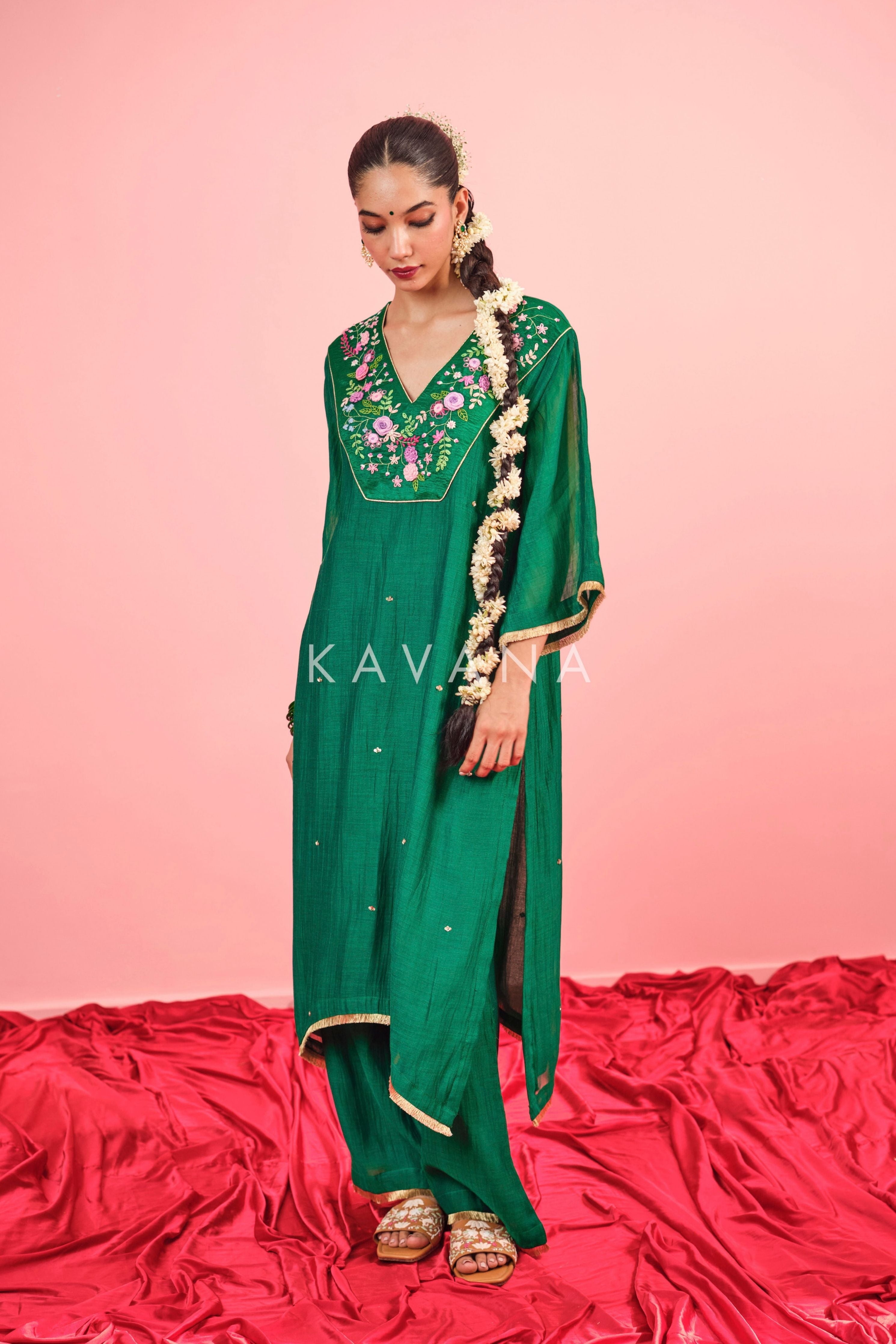 Panna Chanderi Kurta Set