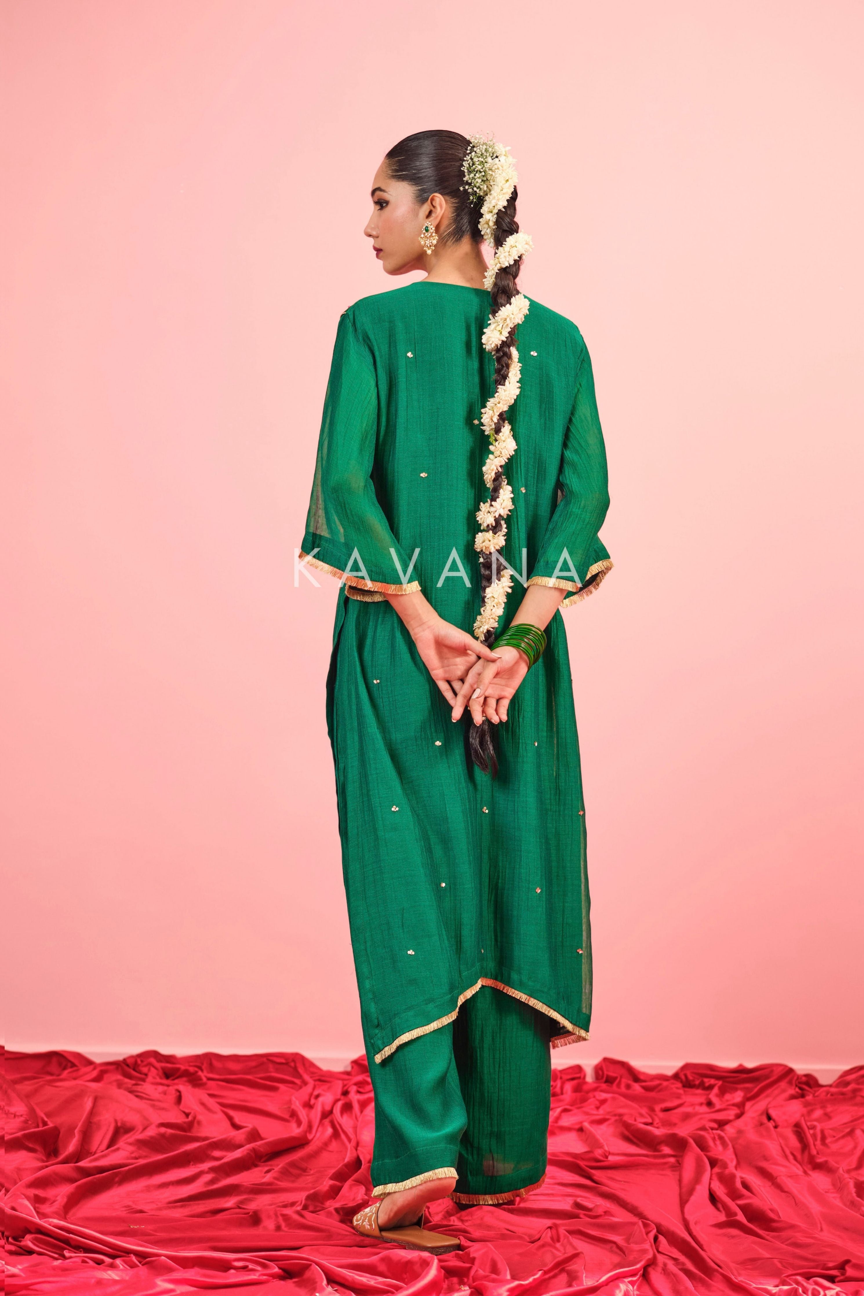 Panna Chanderi Kurta Set