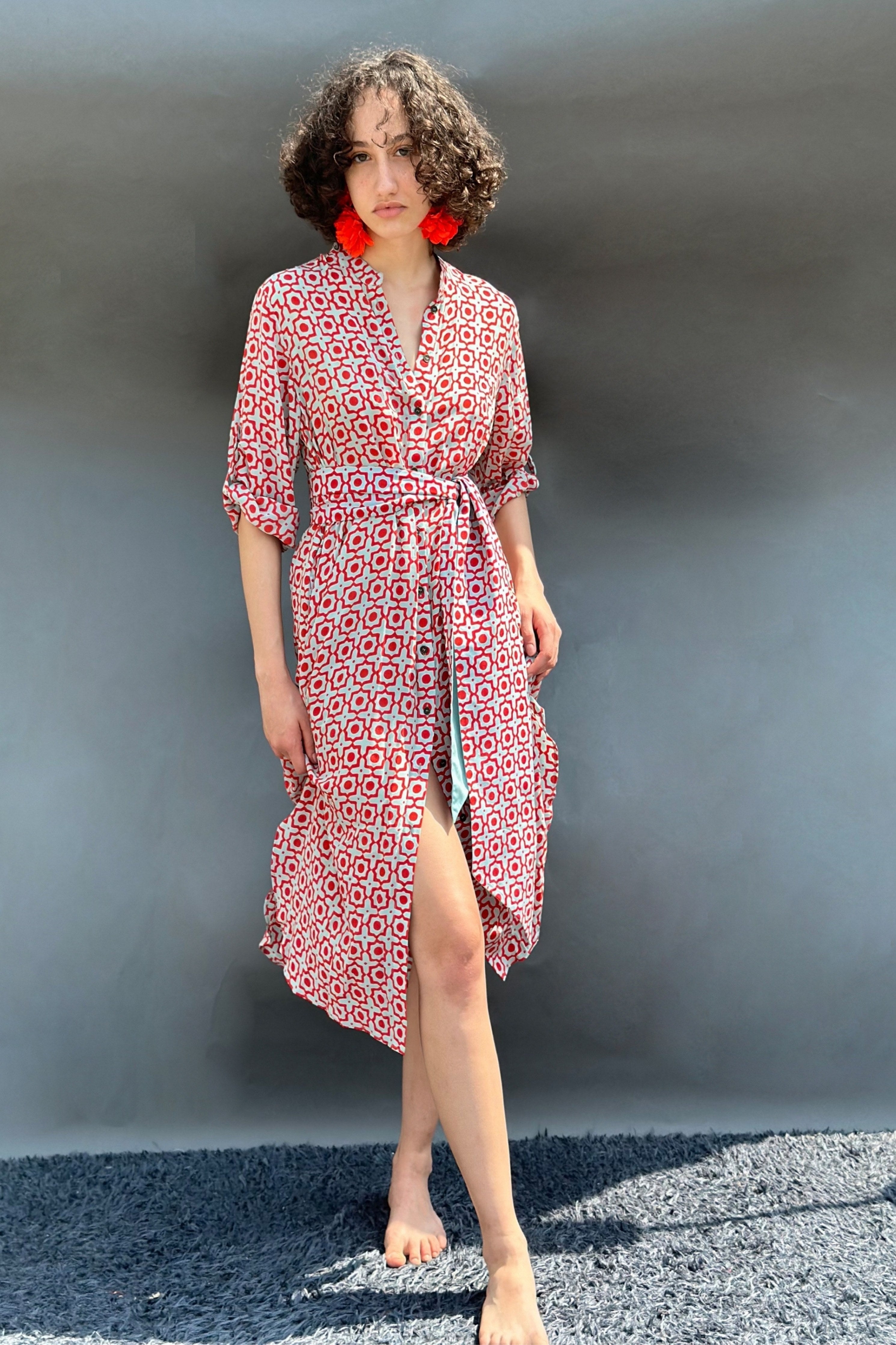 Peach Buttoned Tunic With Belt