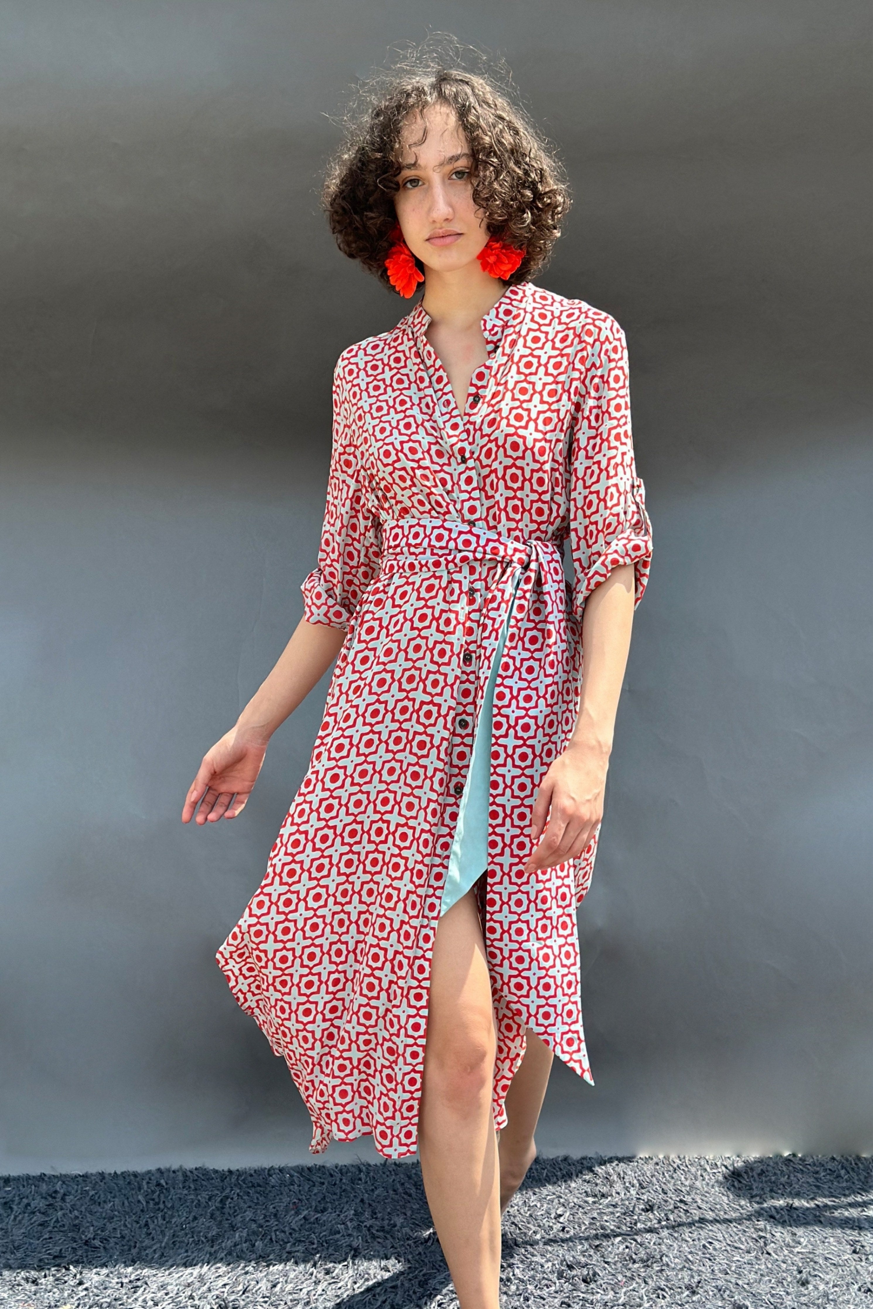 Peach Buttoned Tunic With Belt