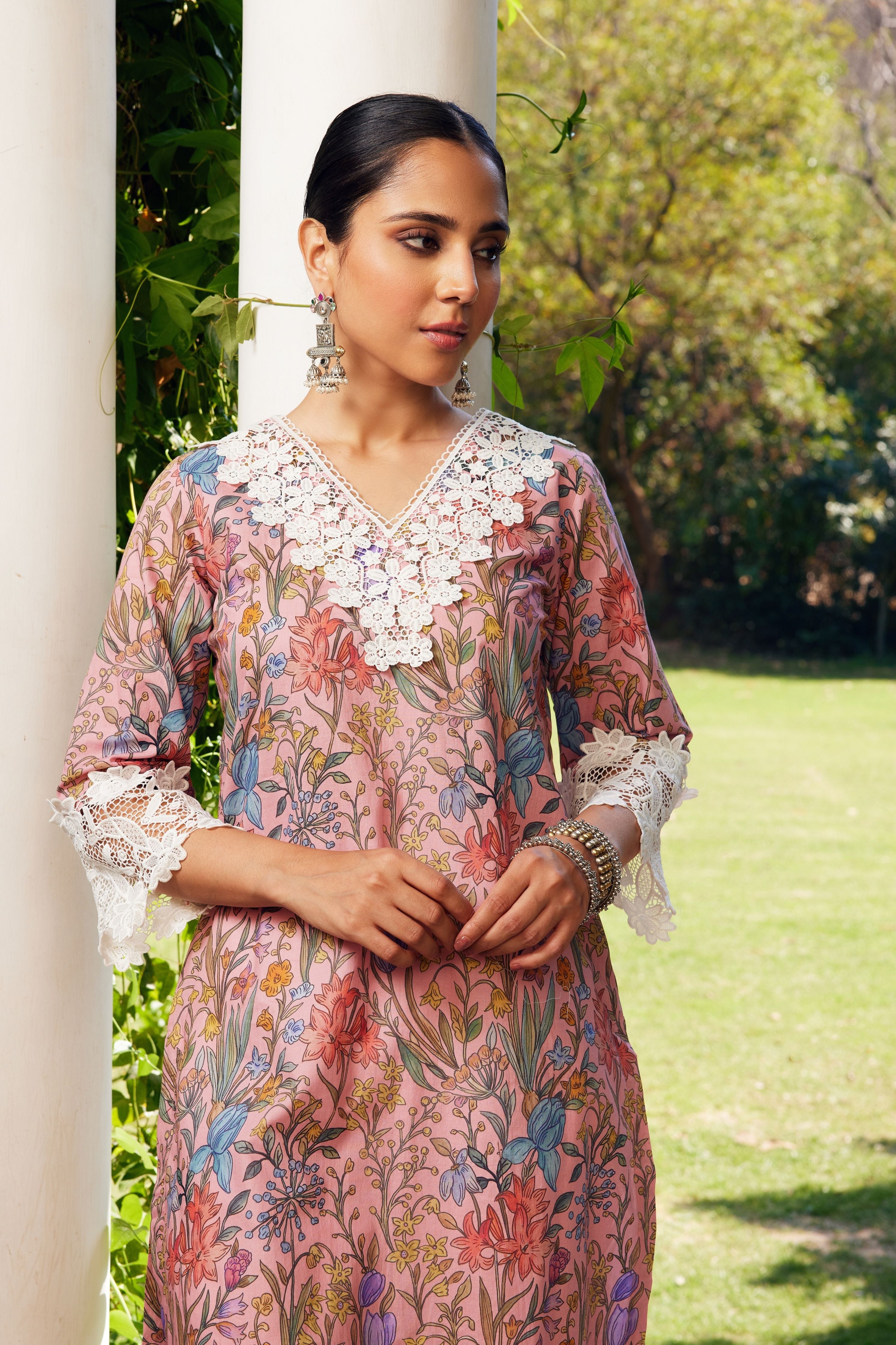 Peach Gulzaar Printed Kurta Set