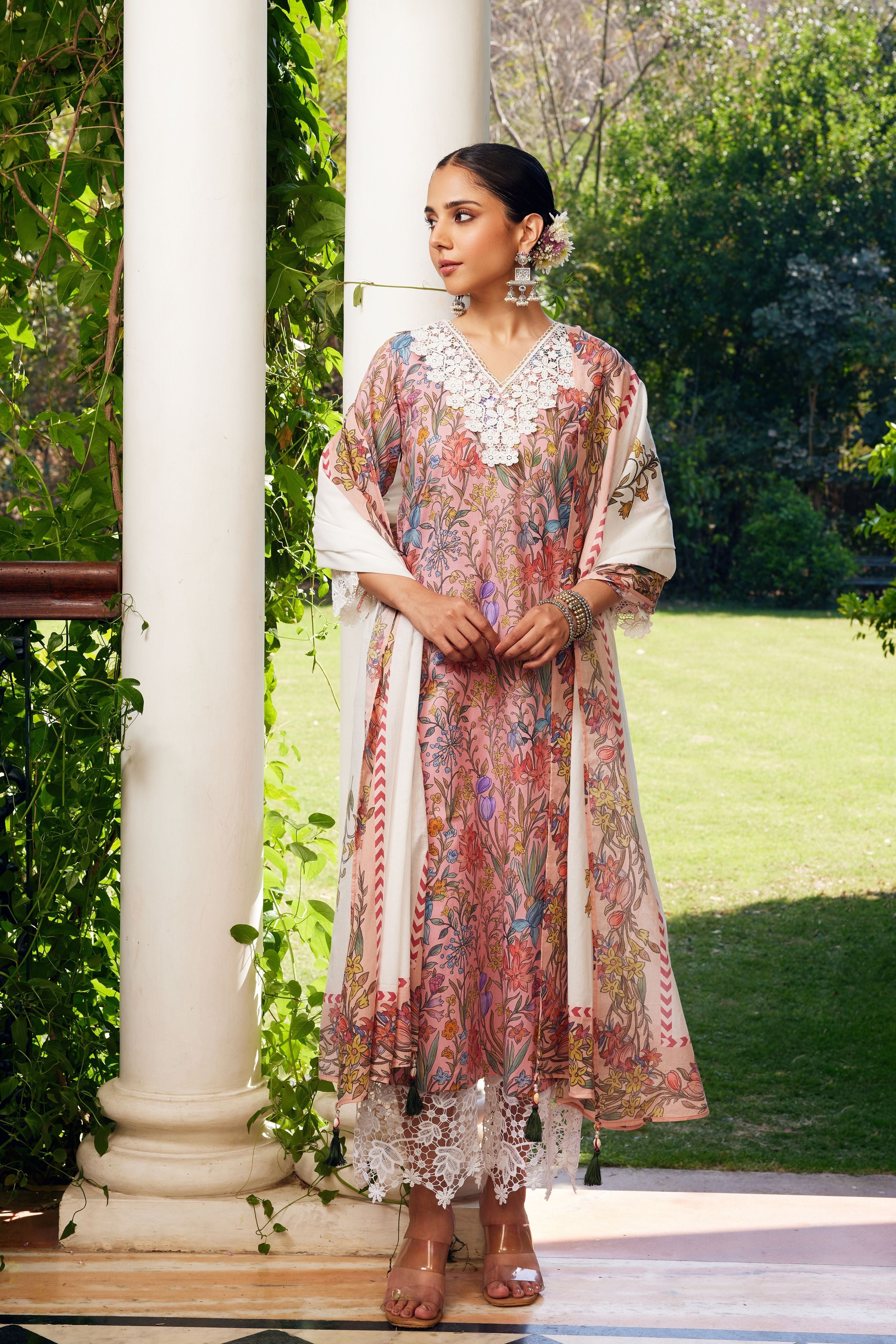 Peach Gulzaar Printed Kurta Set