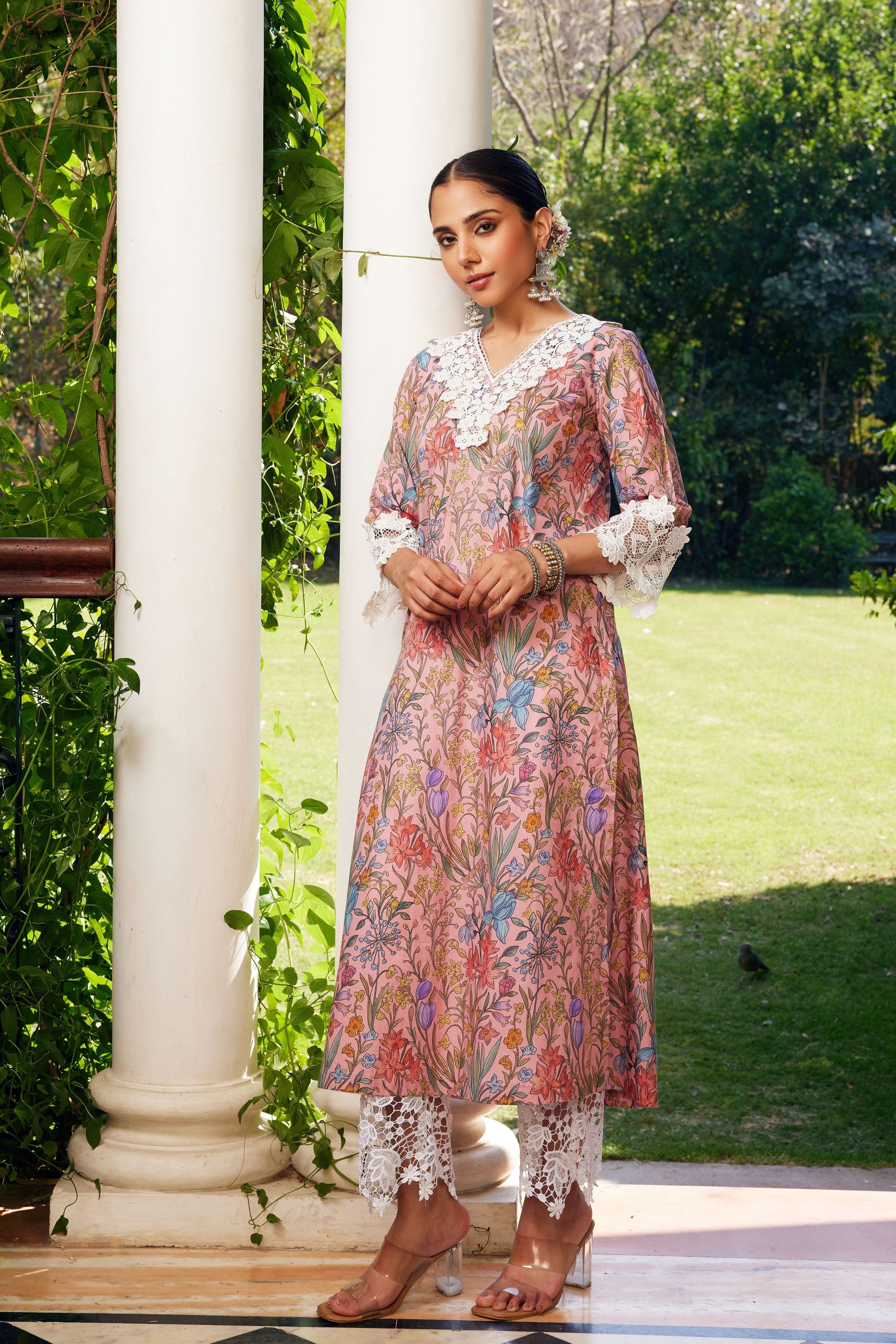 Peach Gulzaar Printed Kurta Set