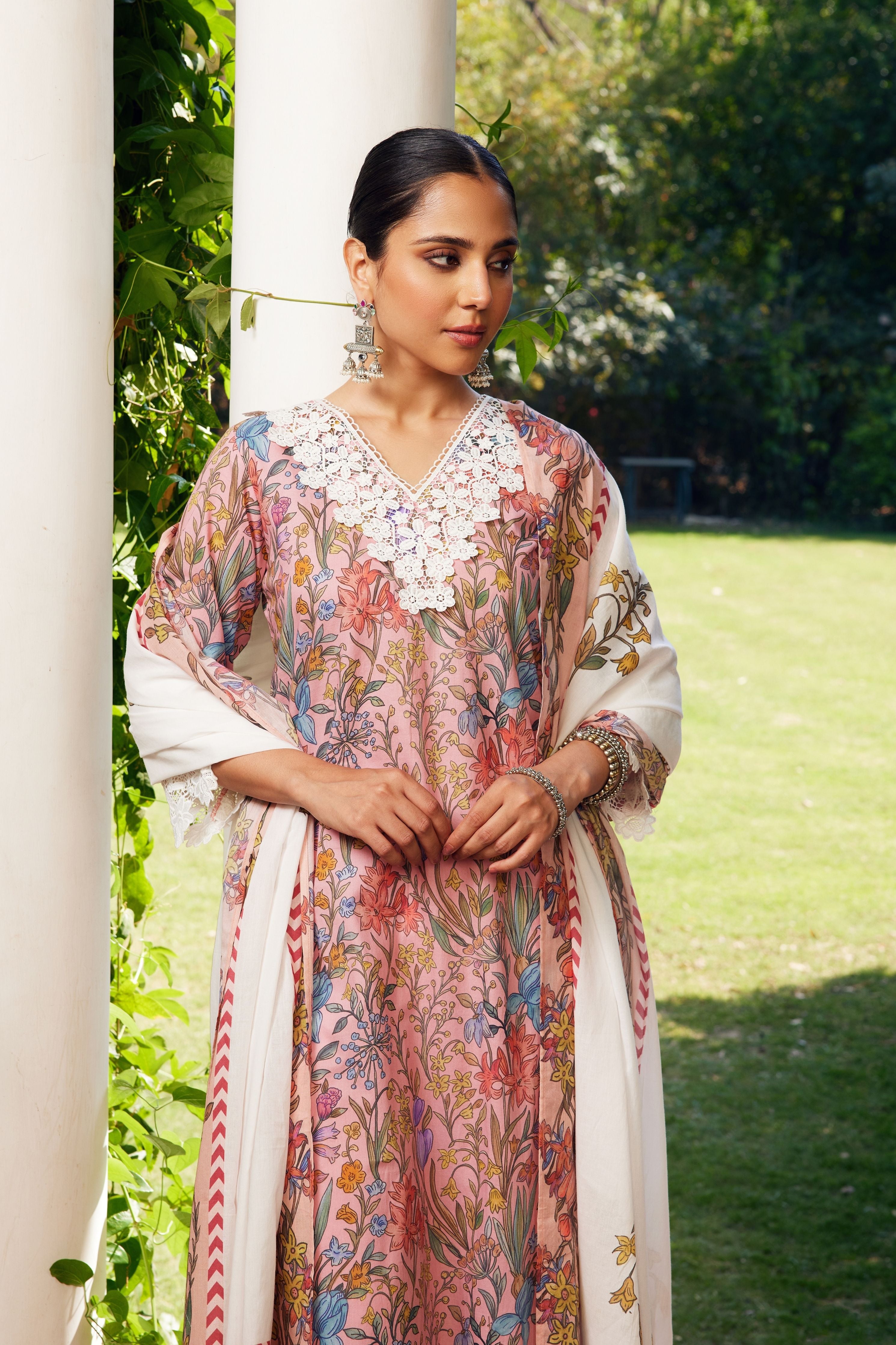 Peach Gulzaar Printed Kurta Set