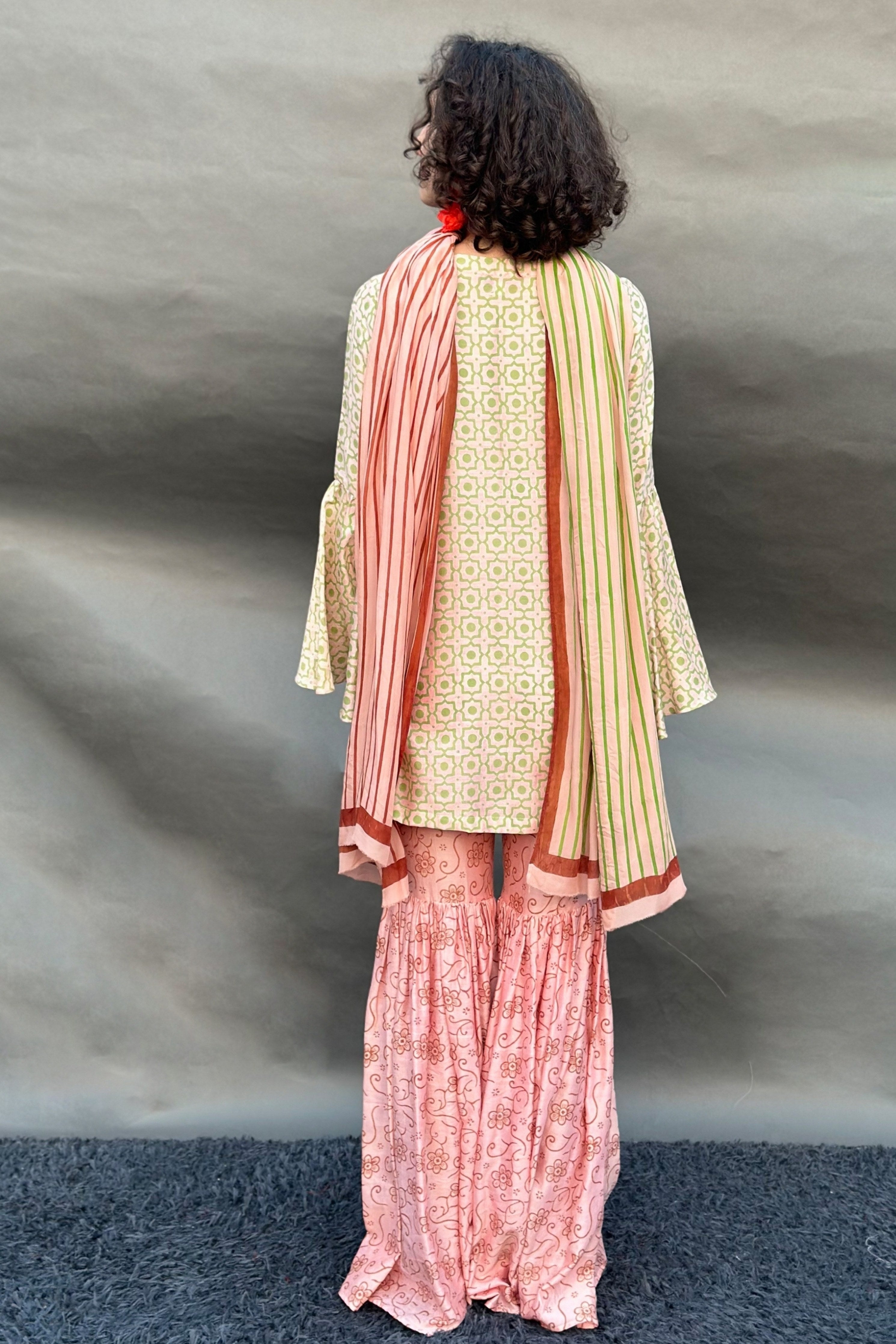 Peach Sharara Set