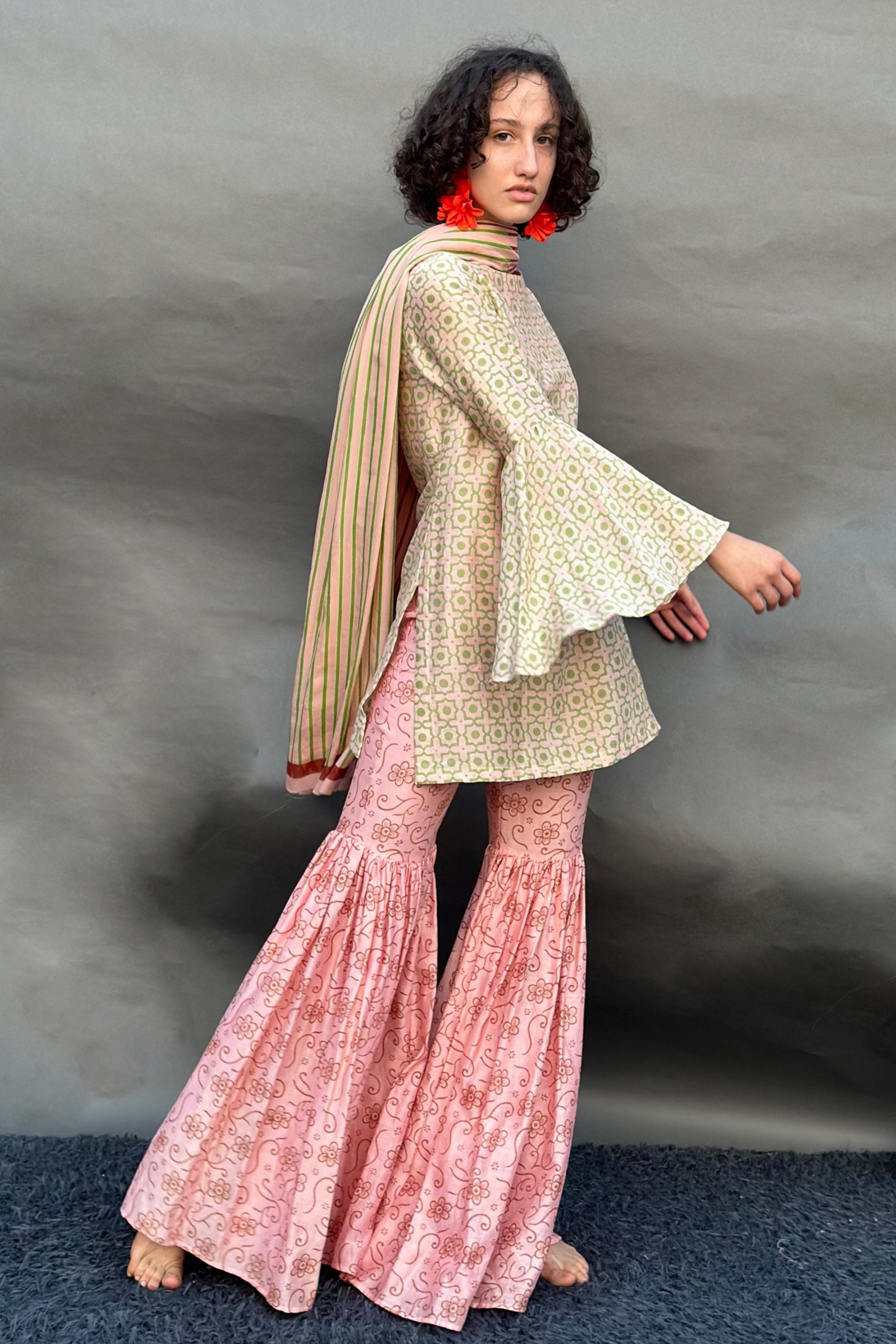 Peach Sharara Set