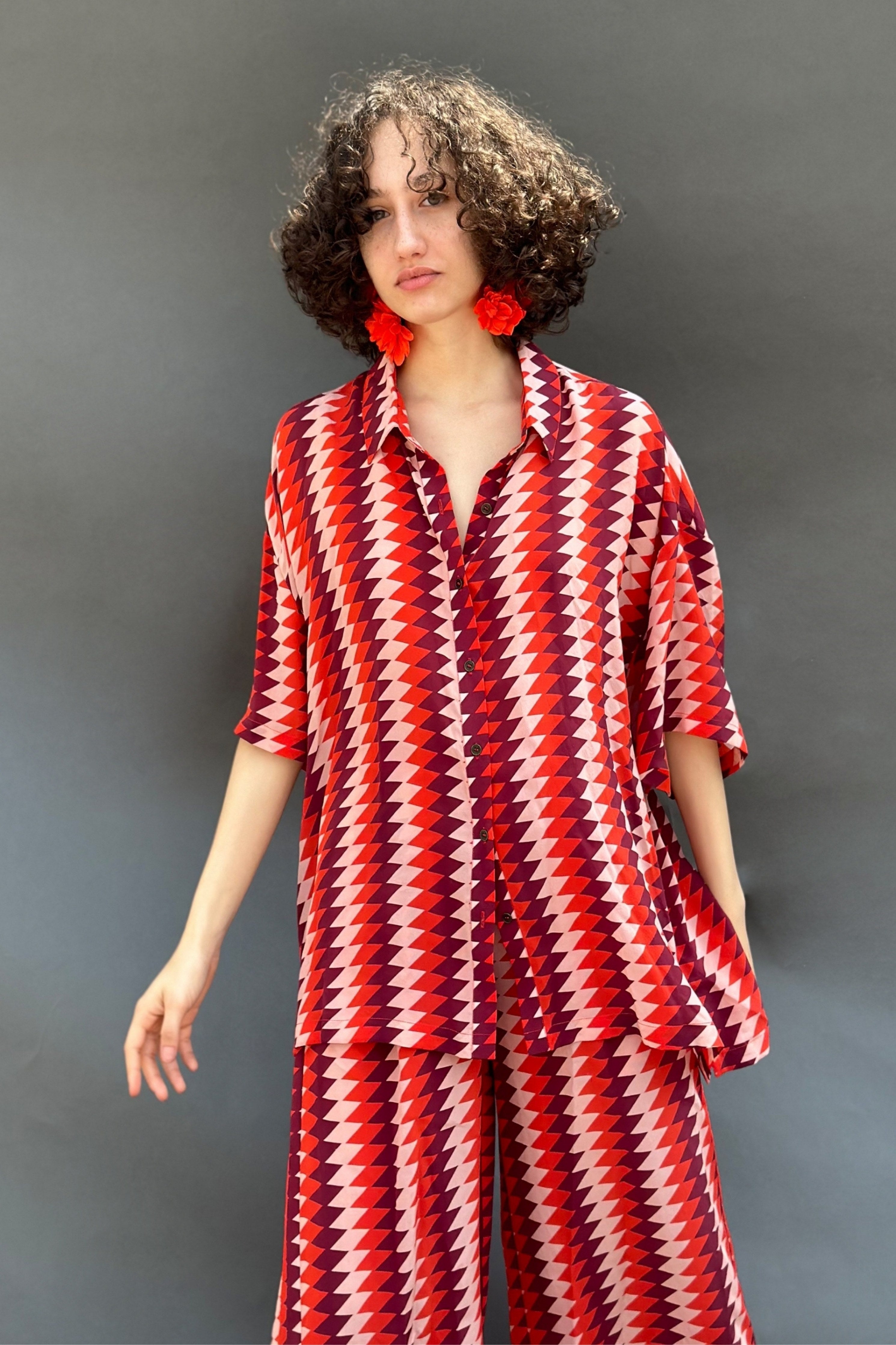 Pink & Red Zig Zag Printed Shirt