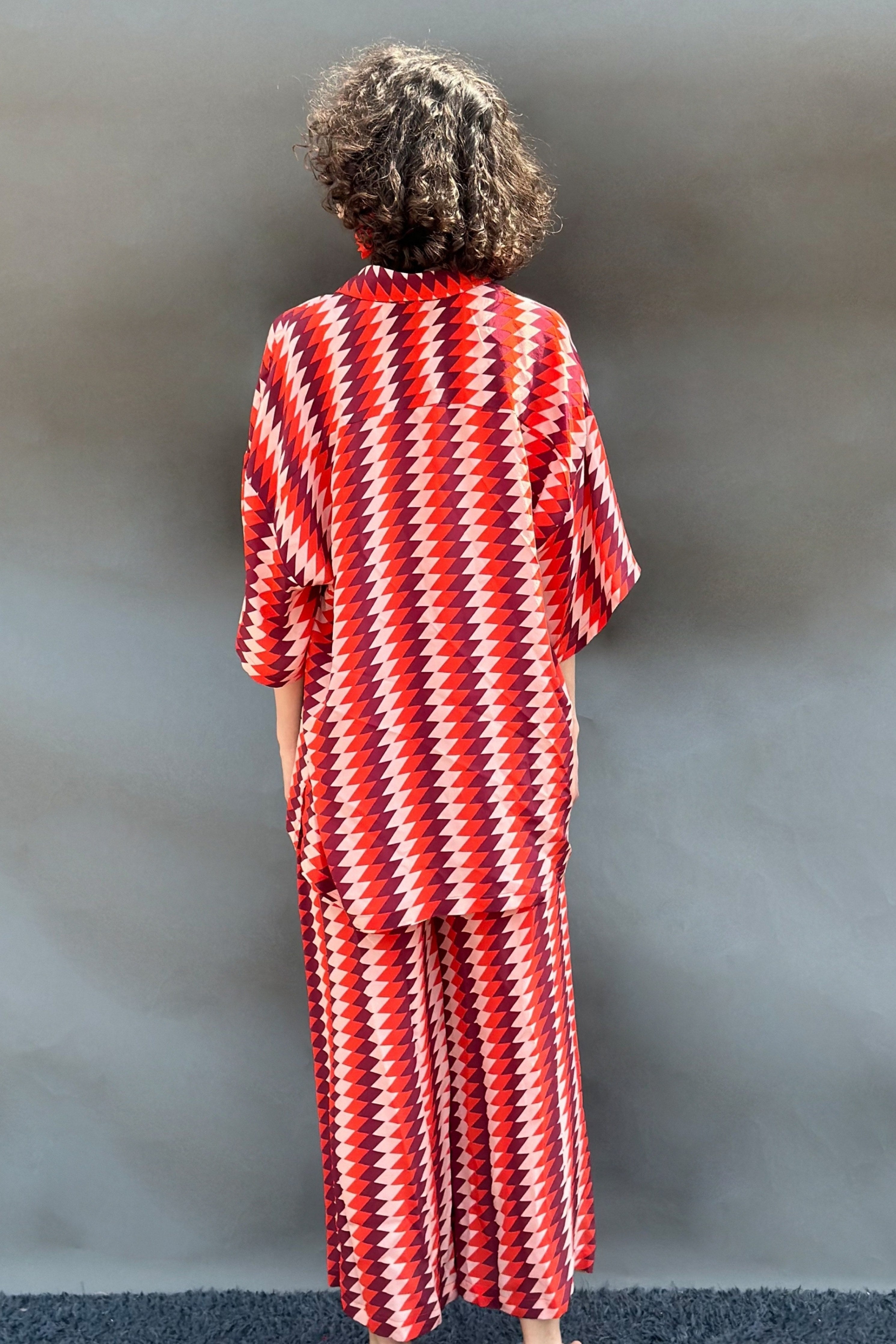 Pink & Red Zig Zag Printed Shirt