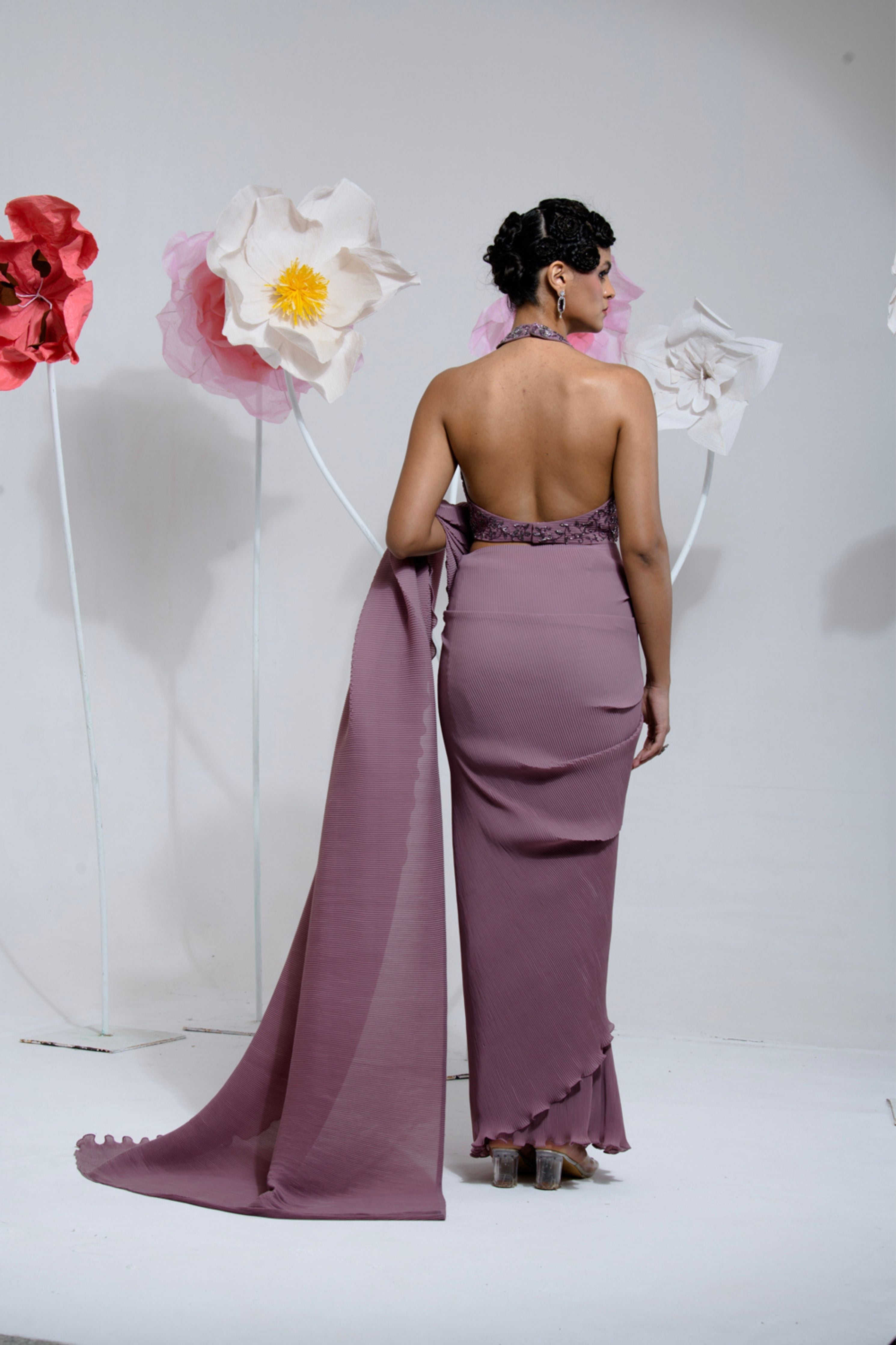Pre-Draped Mauve Pleated Saree
