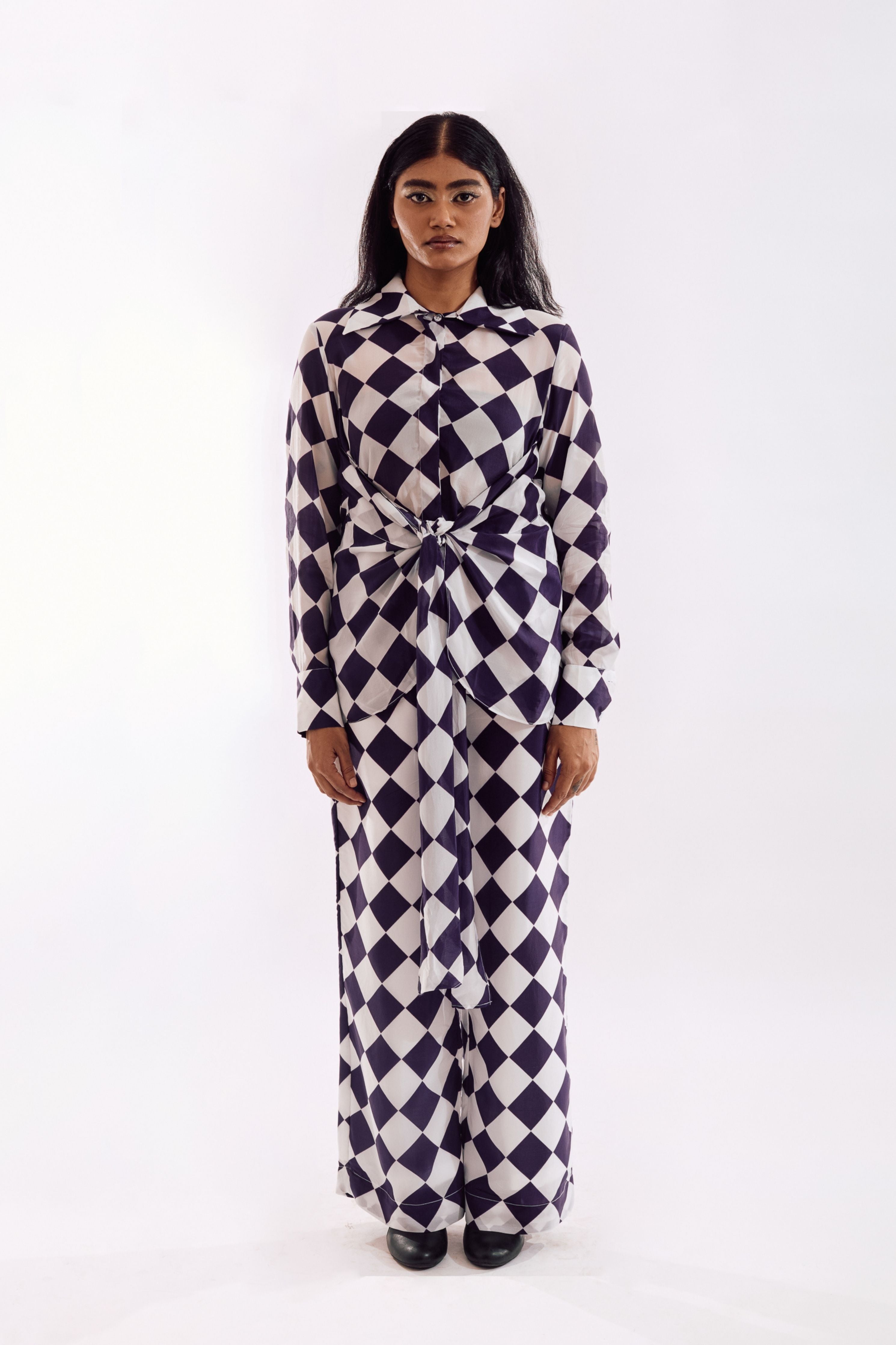 Purple Checks Front Tie Co-Ord set