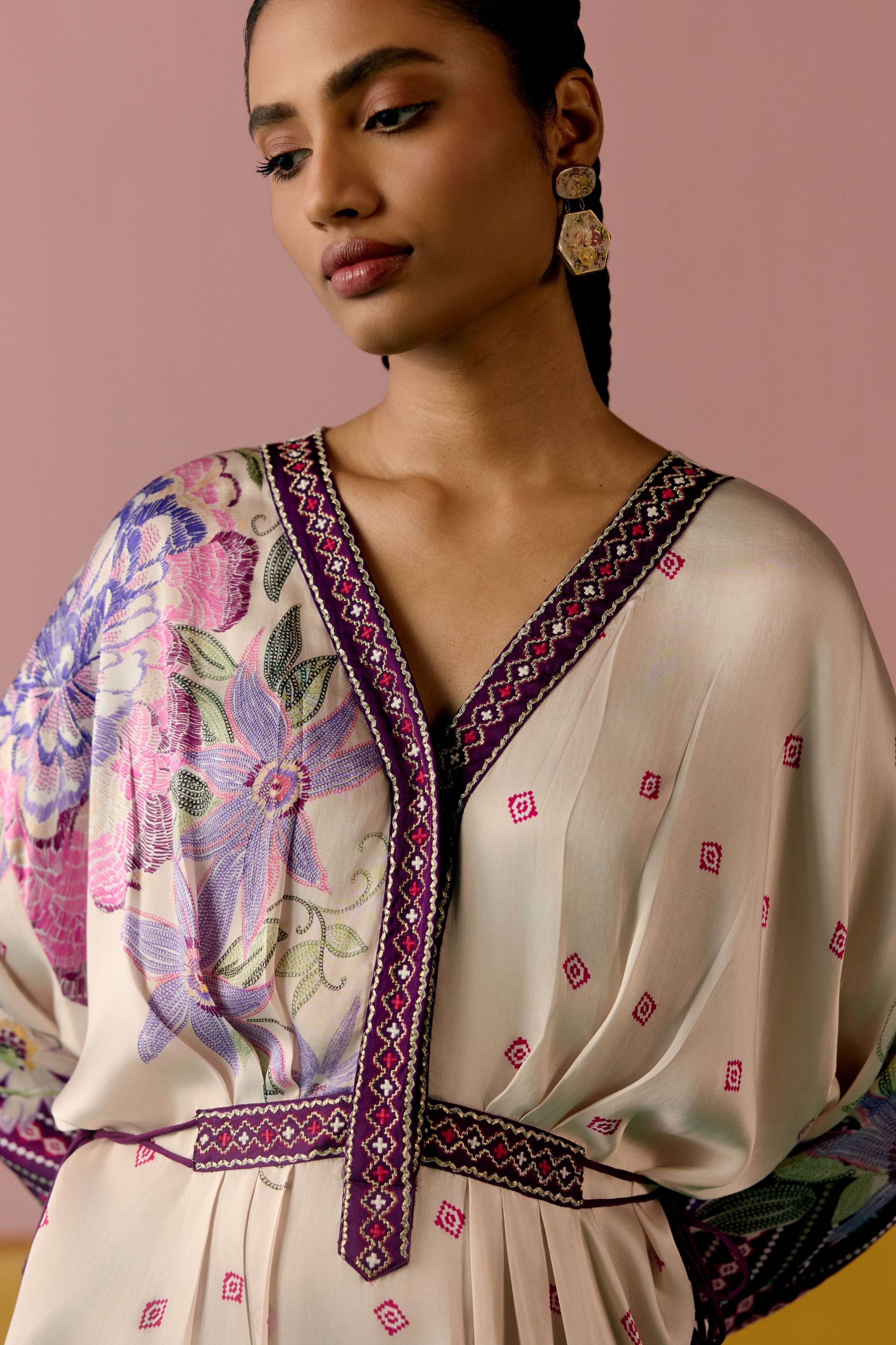 Purple Ikat Long Kaftan Set
