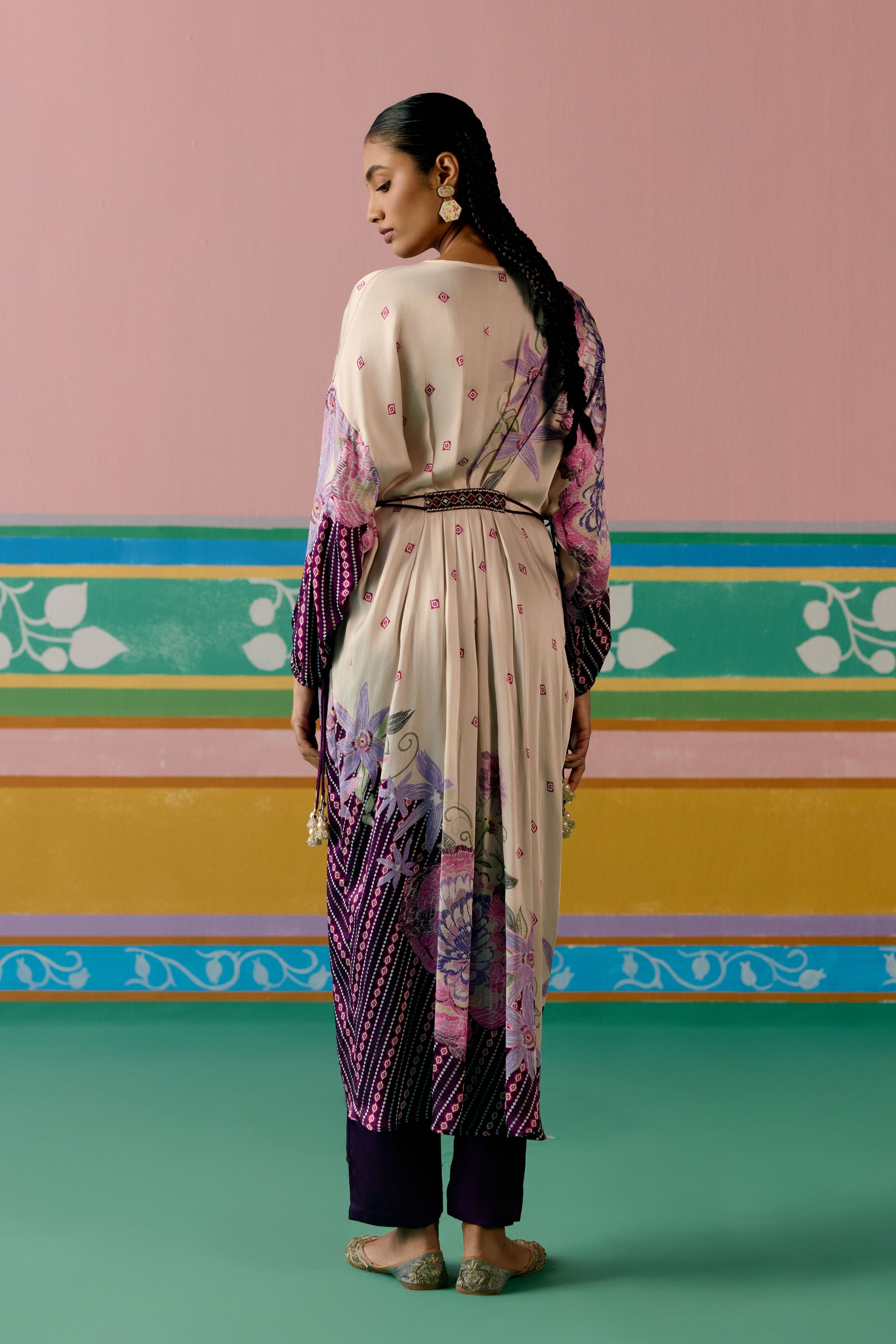 Purple Ikat Long Kaftan Set