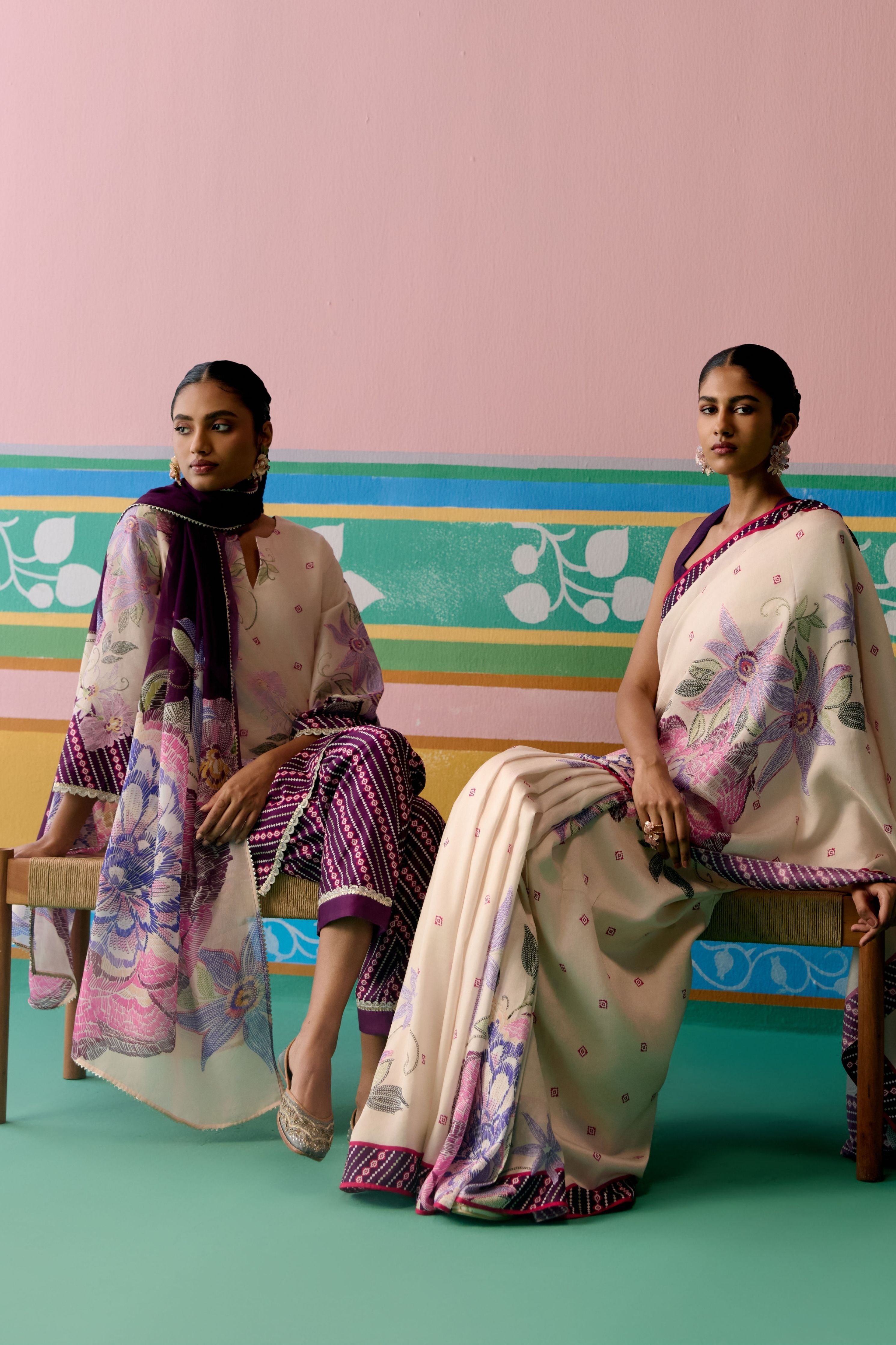 Purple Ikkat Kurta with Dupatta