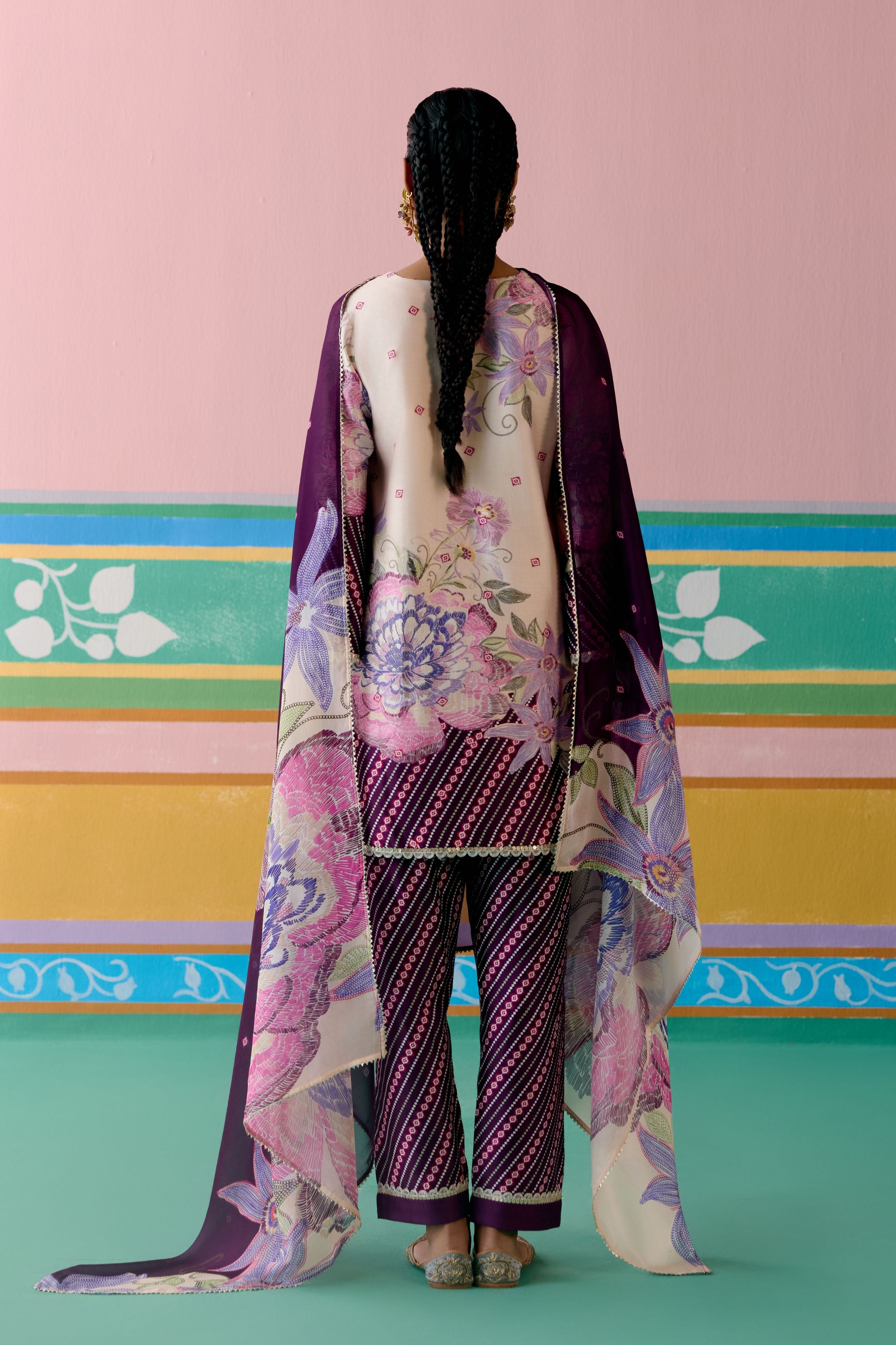 Purple Ikkat Kurta with Dupatta