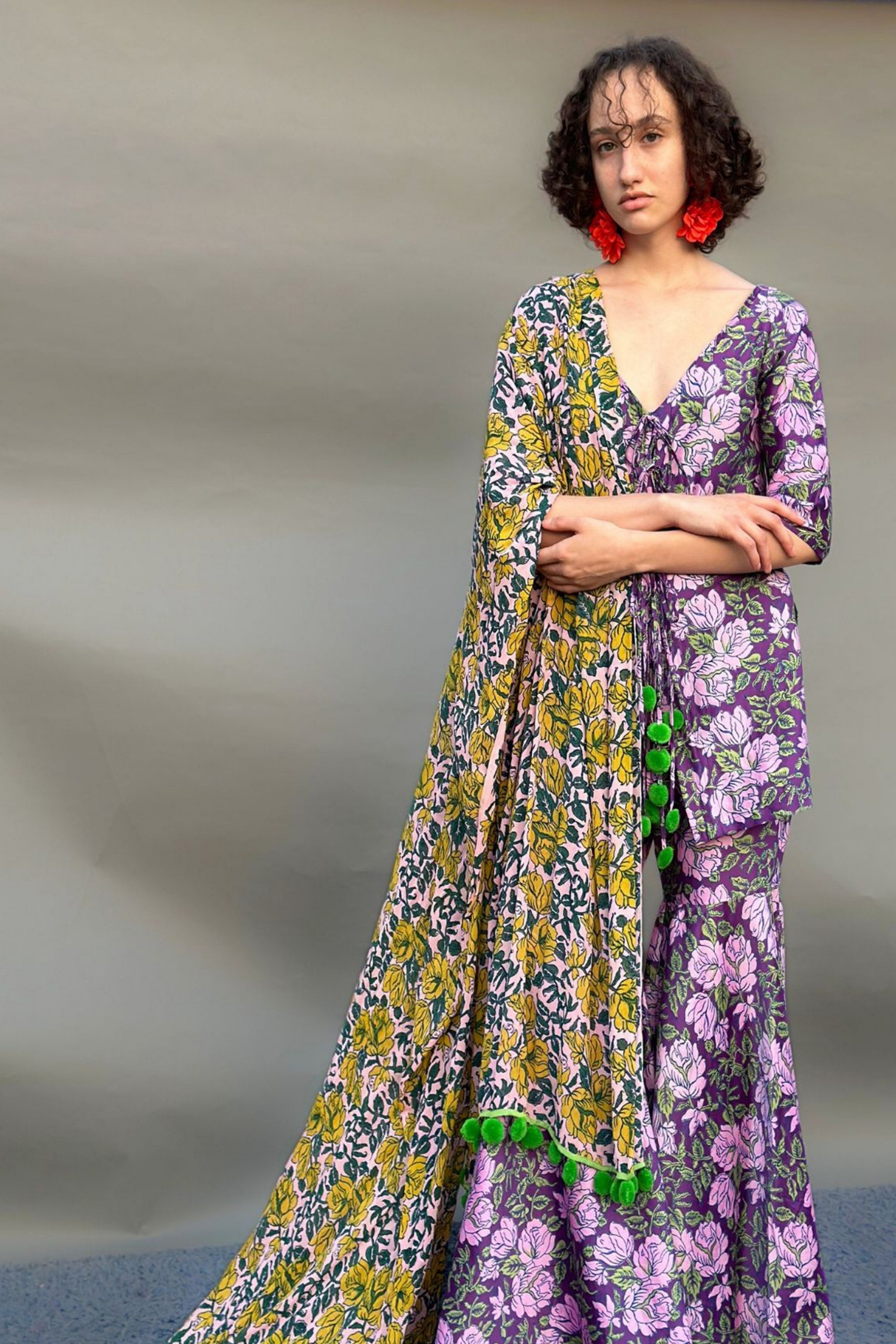 Purple & Mustard Sharara Set