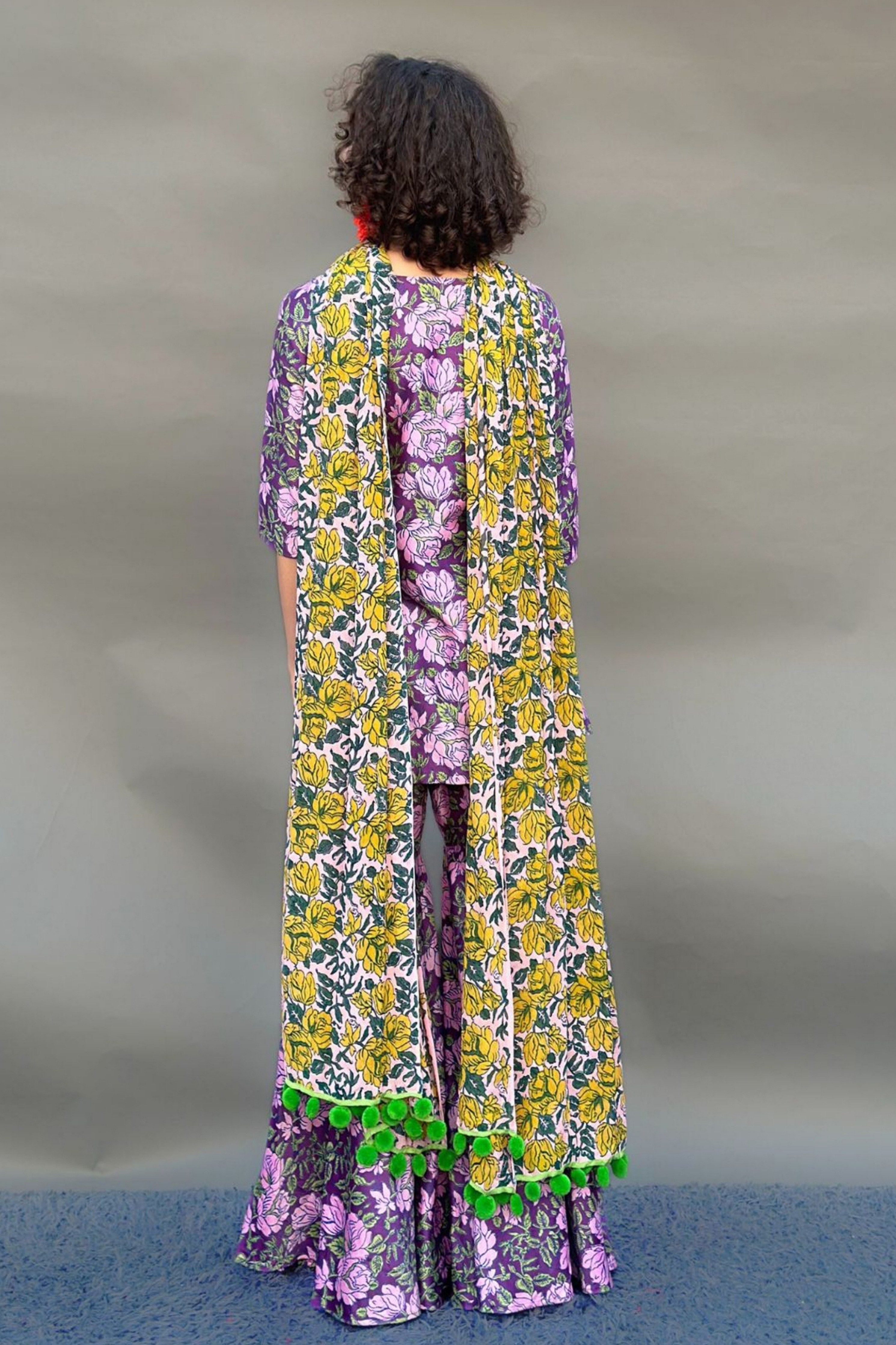 Purple & Mustard Sharara Set