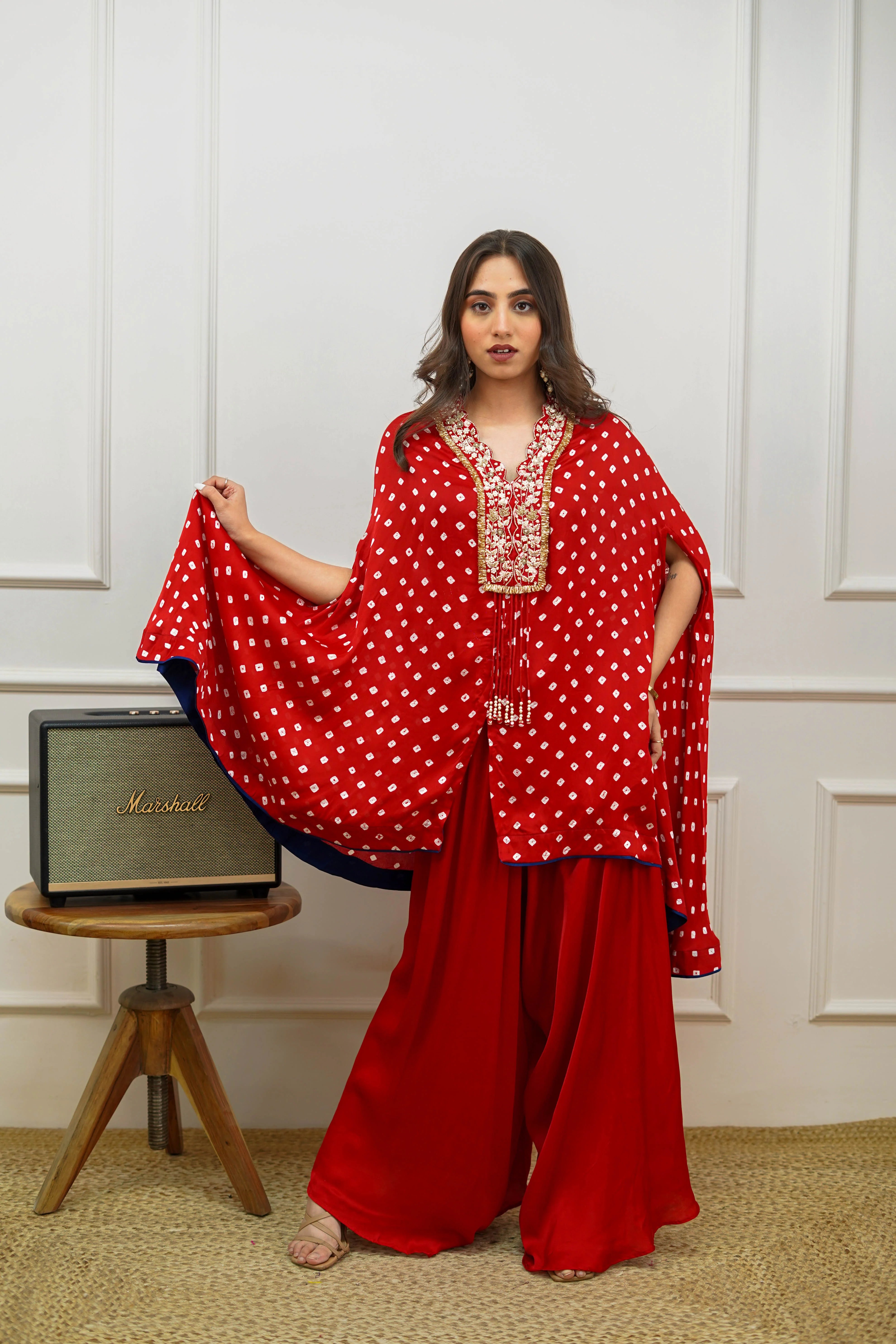 Bhandej Red Cape Kurta Set