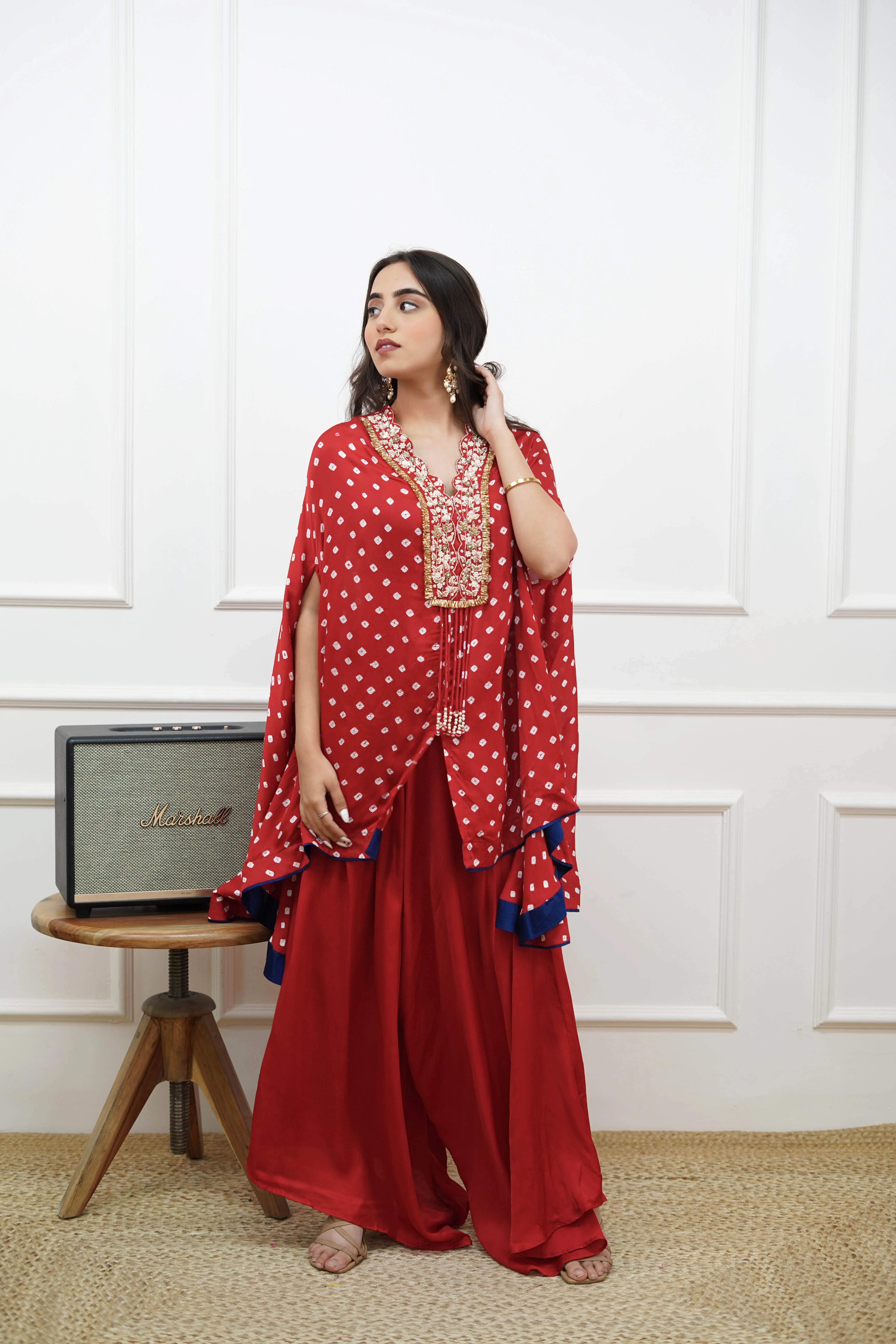 Bhandej Red Cape Kurta Set