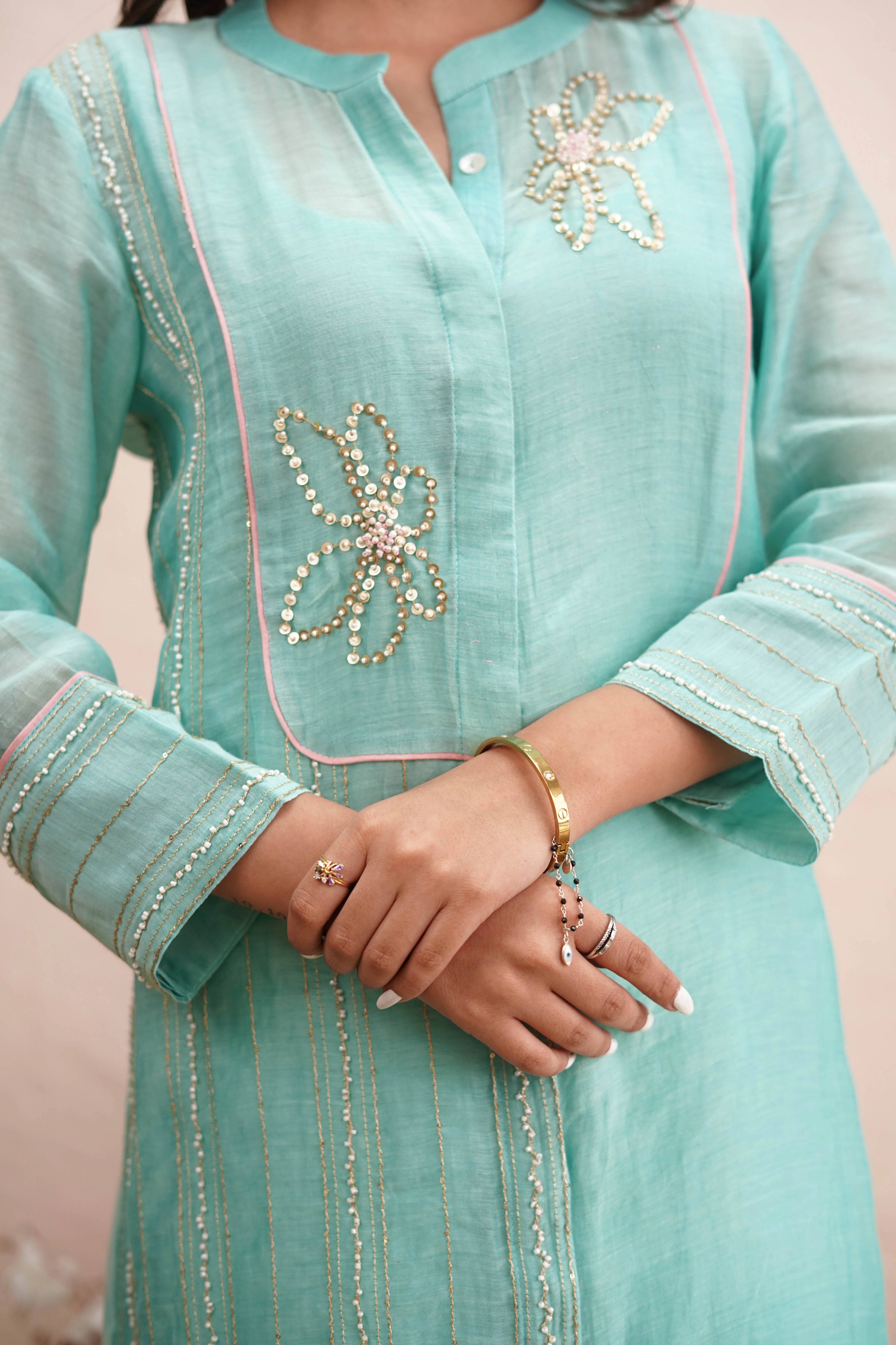 Turquoise Sequin Kurta Set