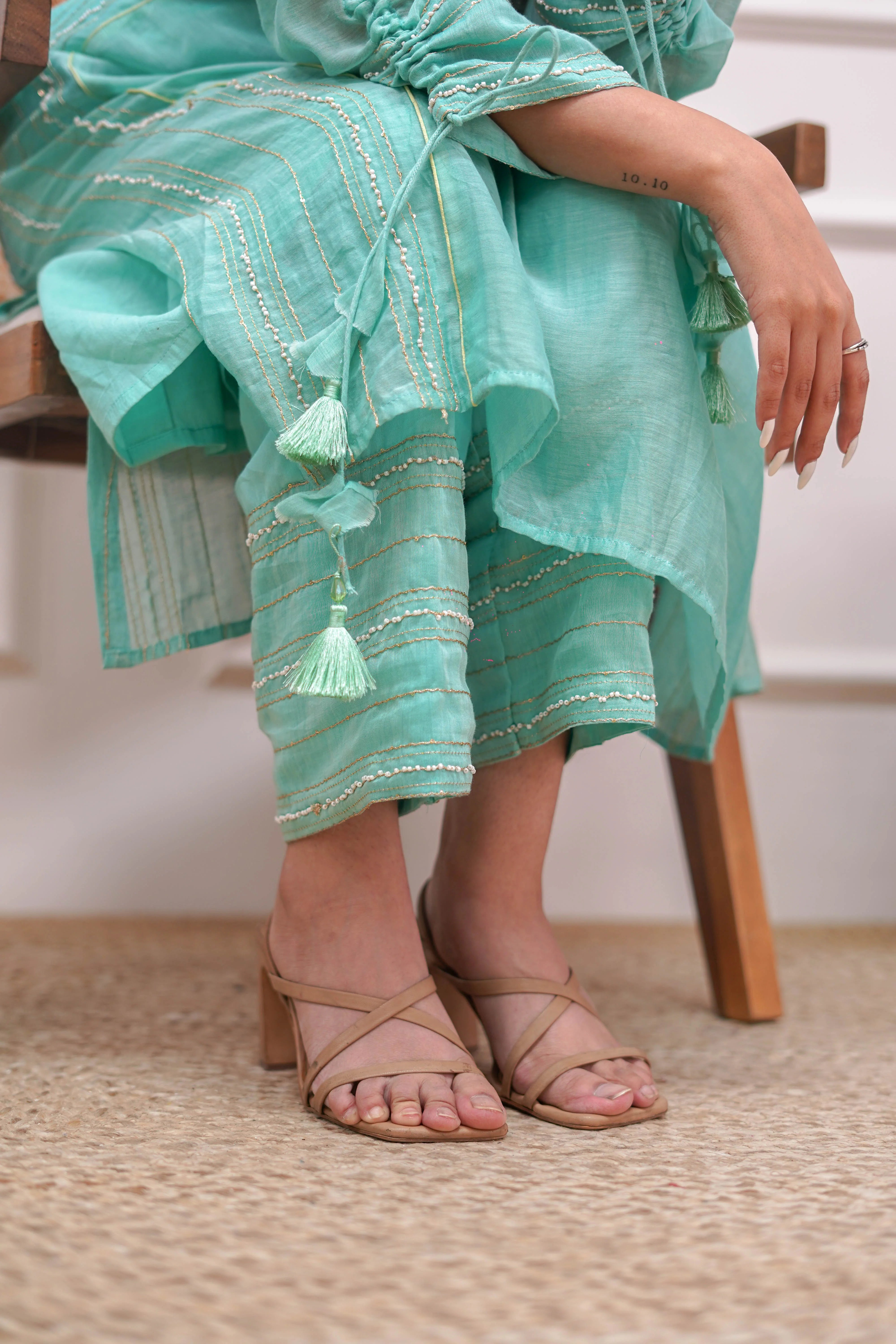 Turquoise Mogra Kurta Set