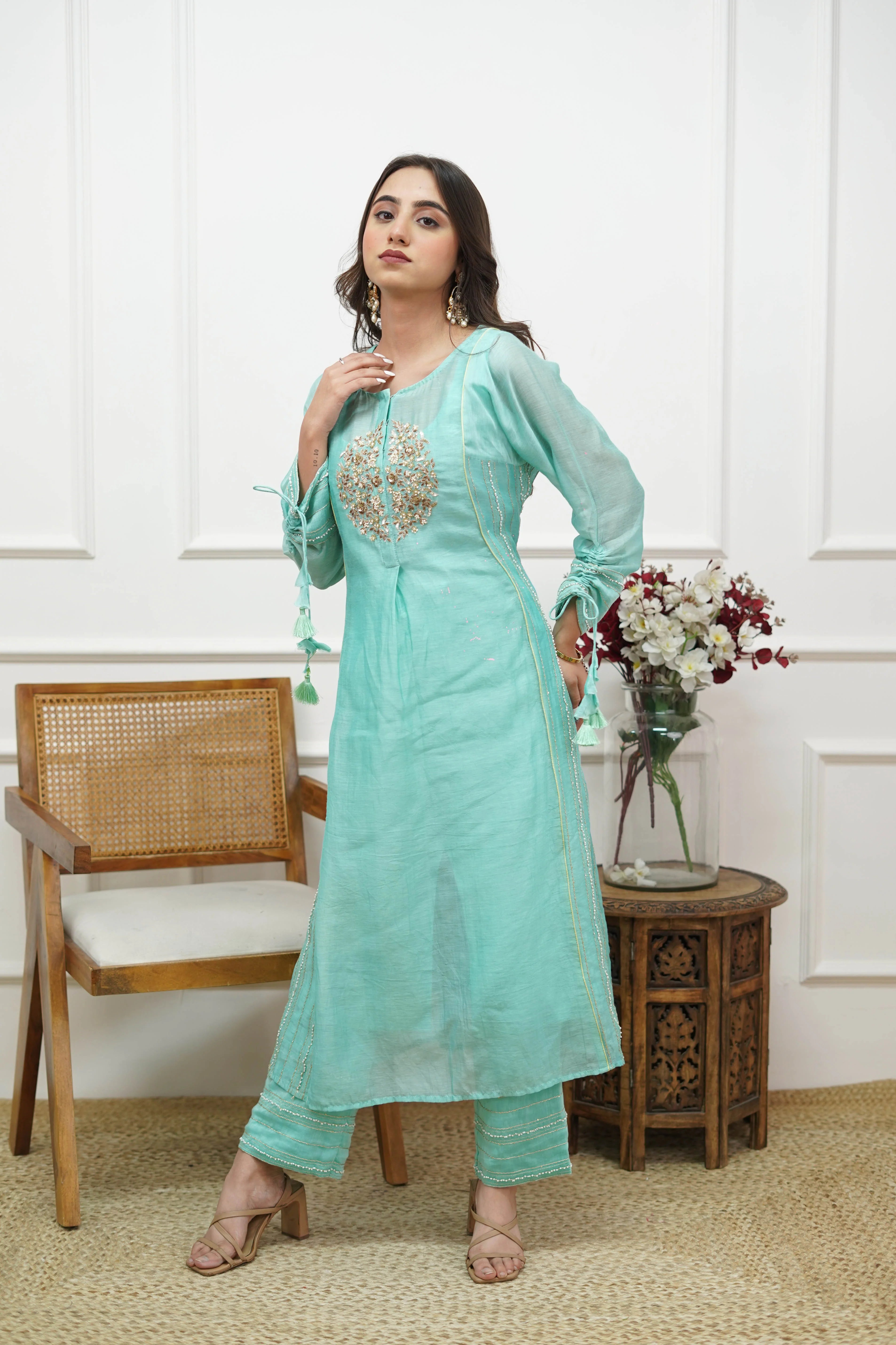 Turquoise Mogra Kurta Set