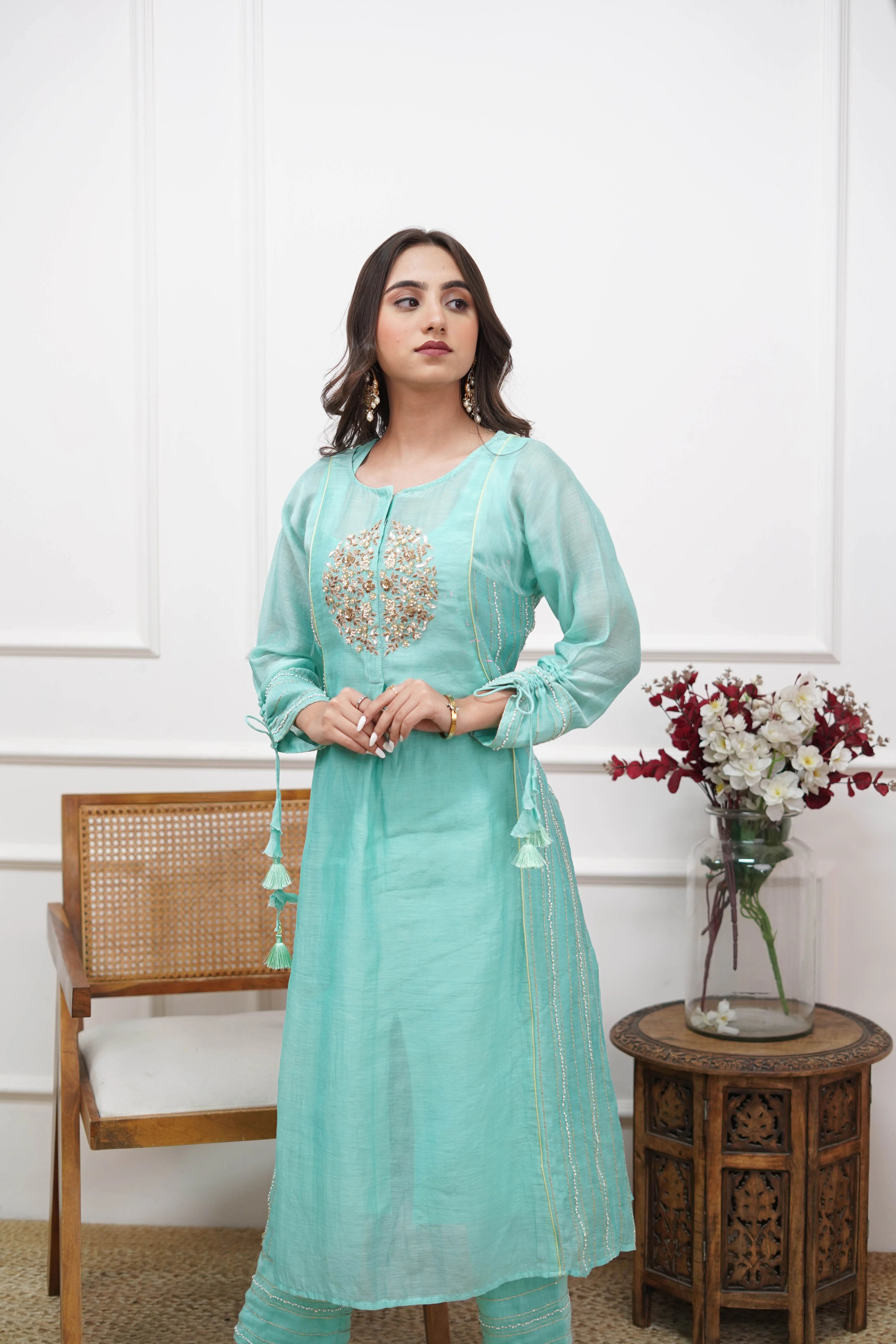 Turquoise Mogra Kurta Set