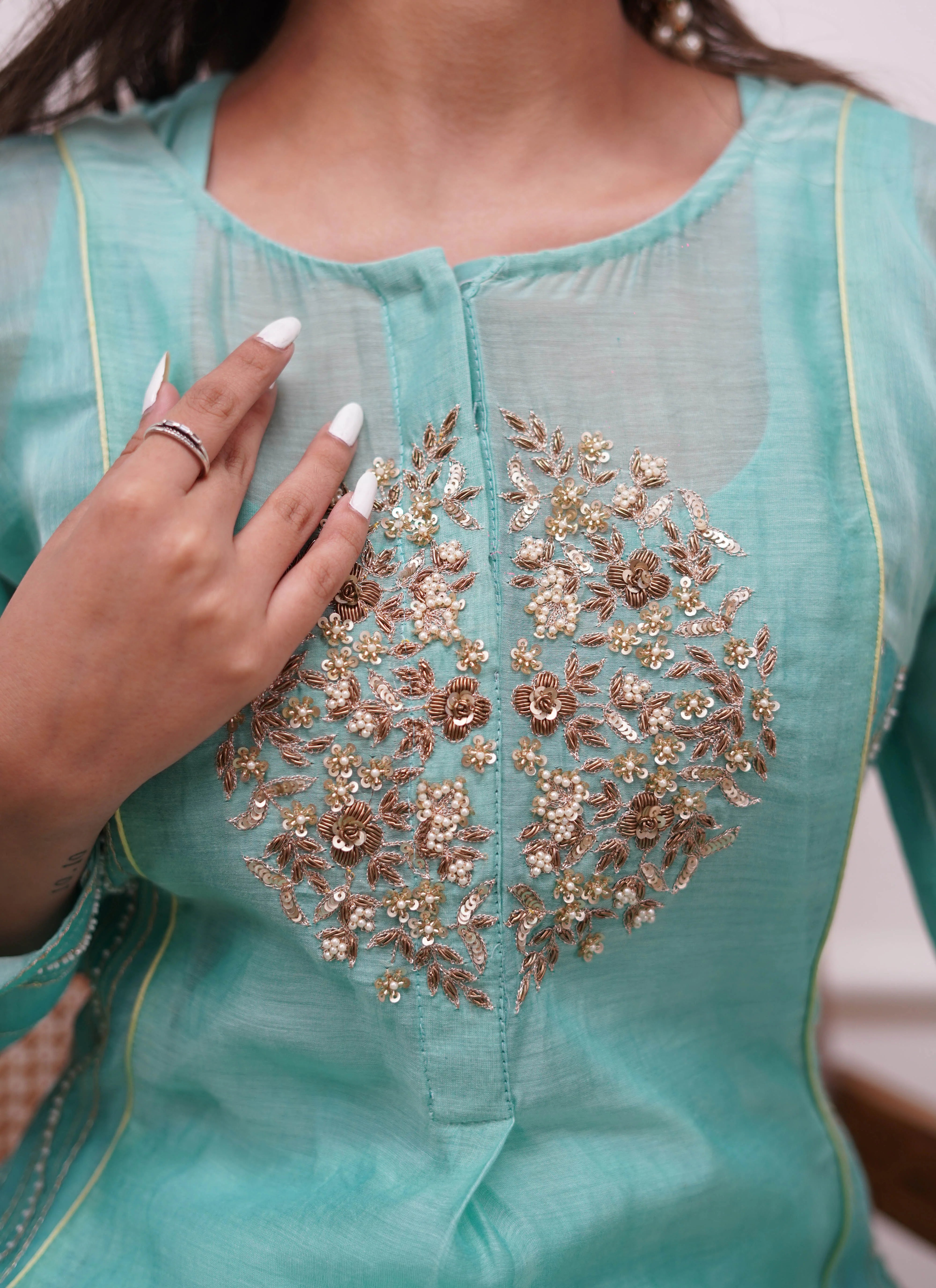 Turquoise Mogra Kurta Set