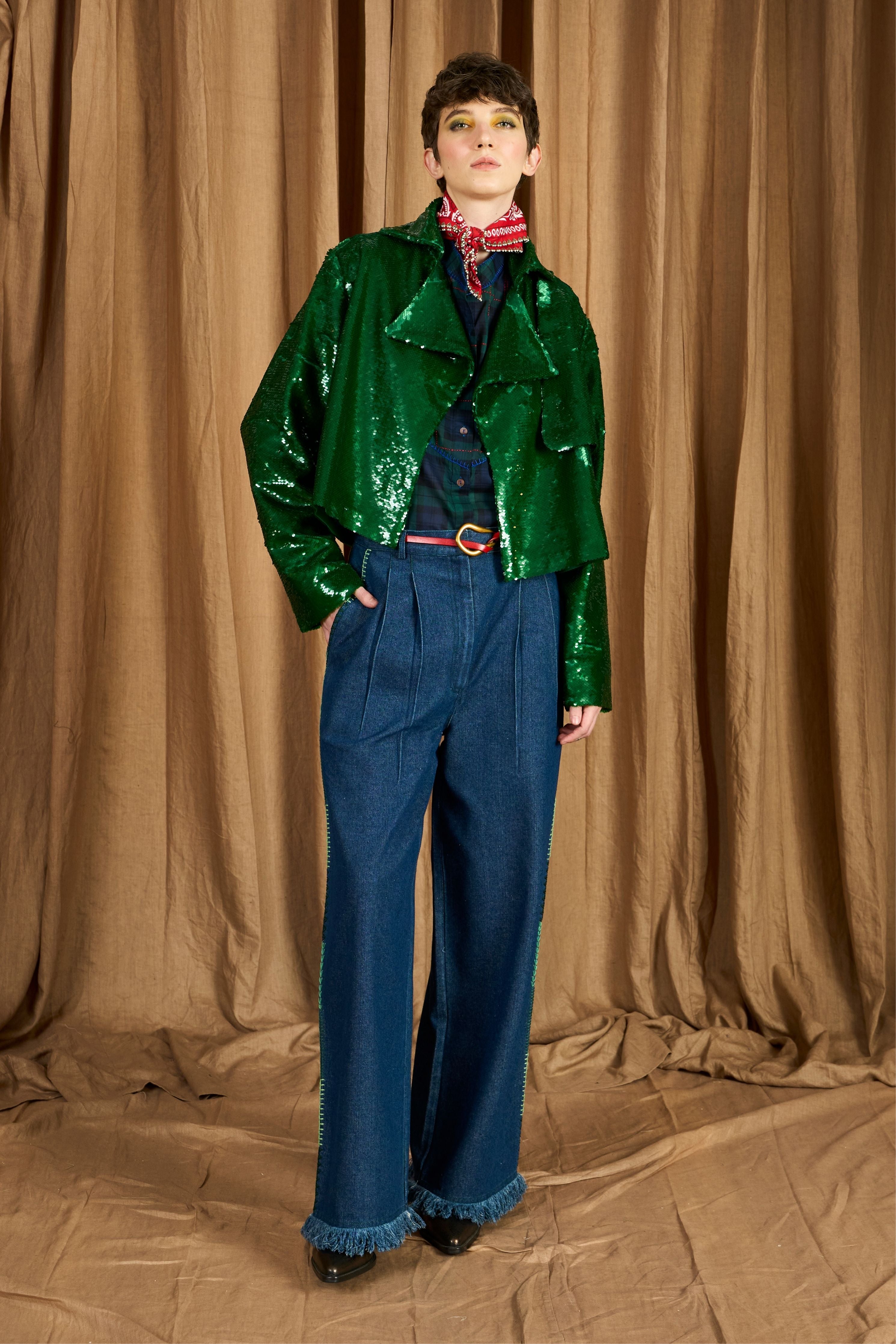 The Cropped Trench In Emb Sequins