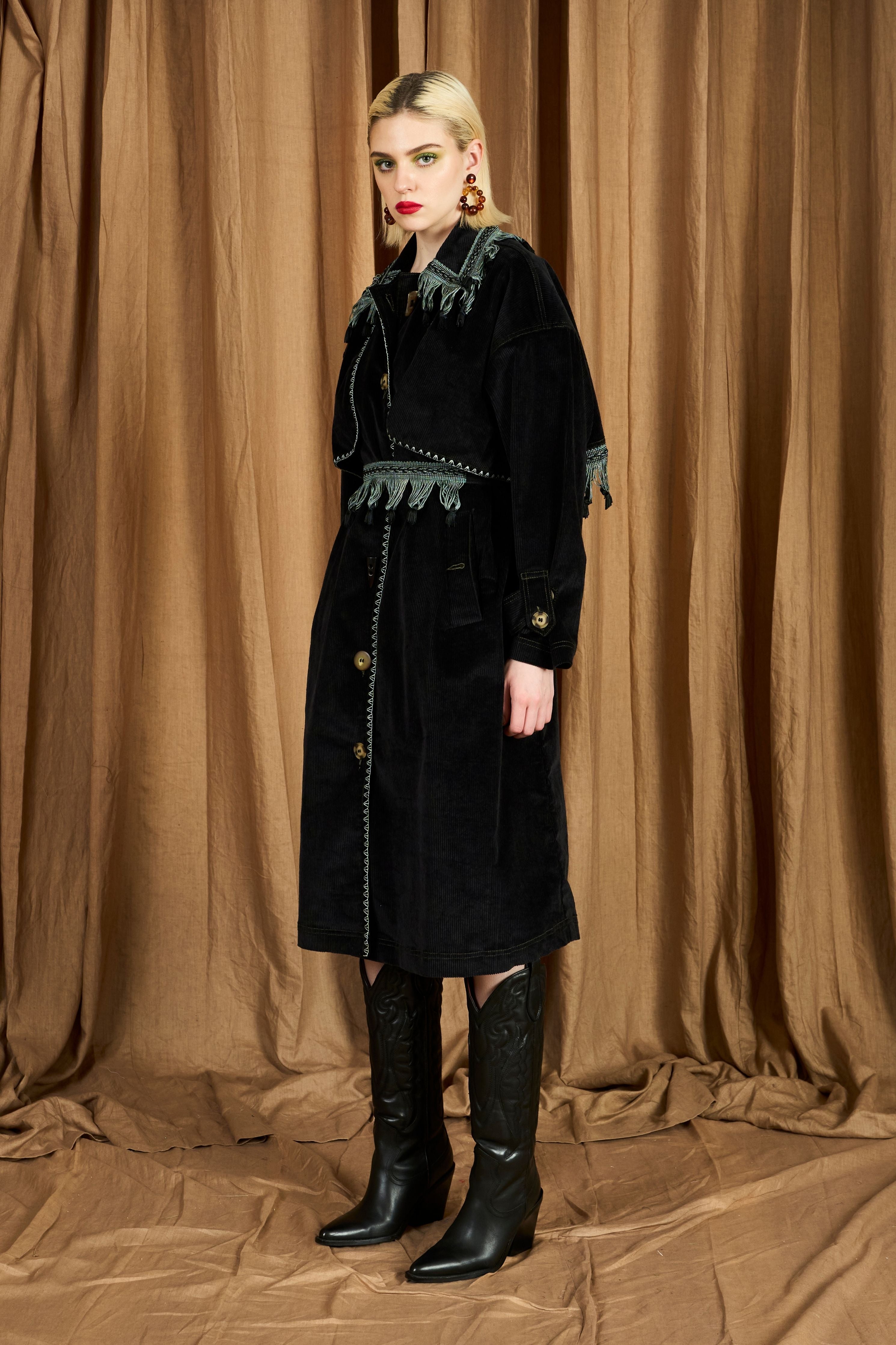 The Midnight Trench W Hand Made Lace Detail