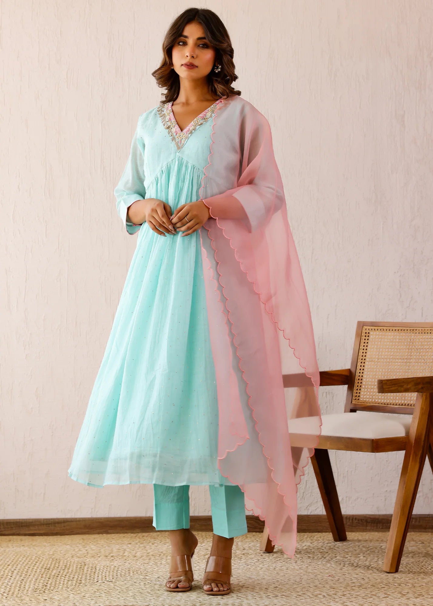 Ice Blue Mukaish Kurta Set
