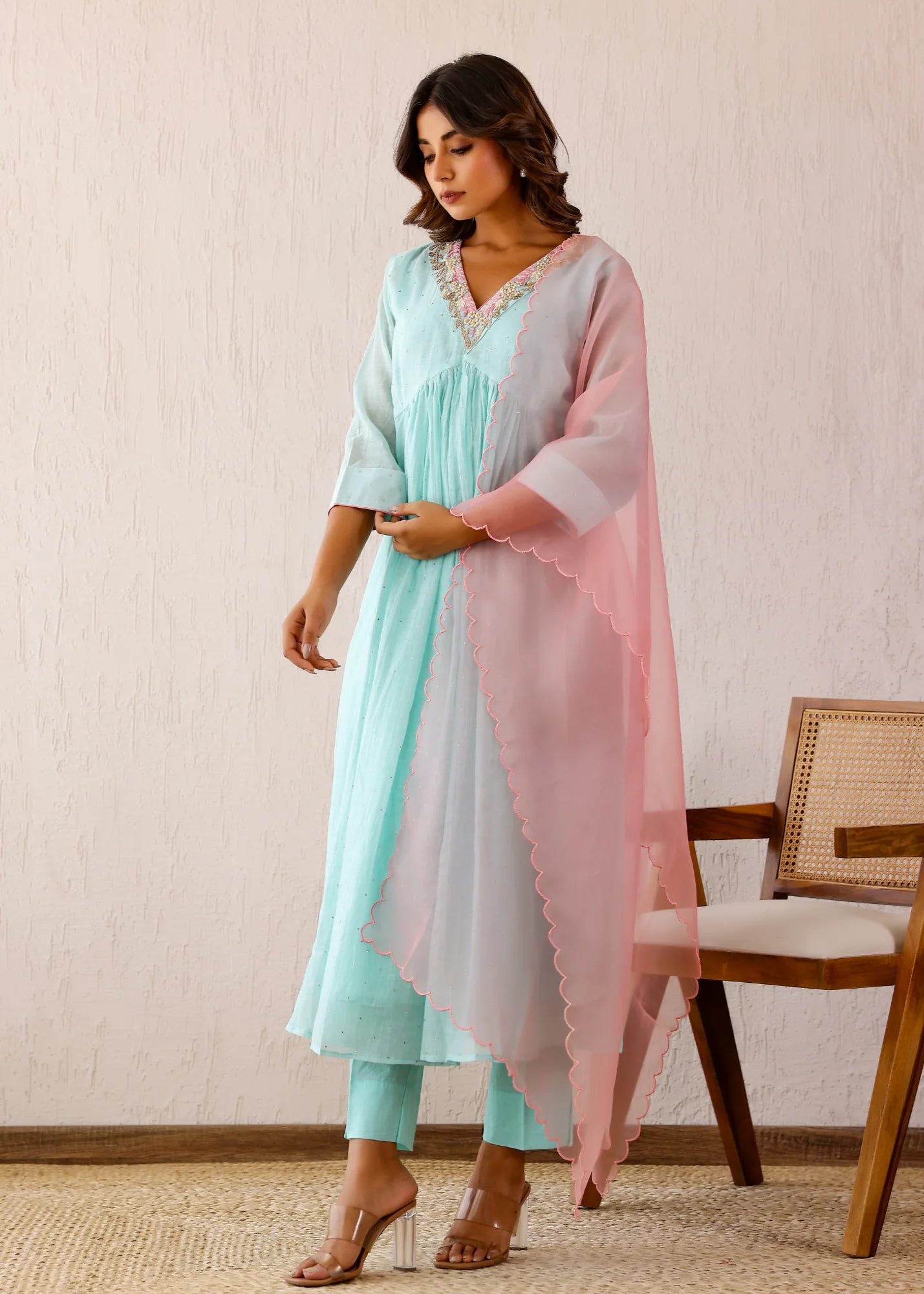 Ice Blue Mukaish Kurta Set