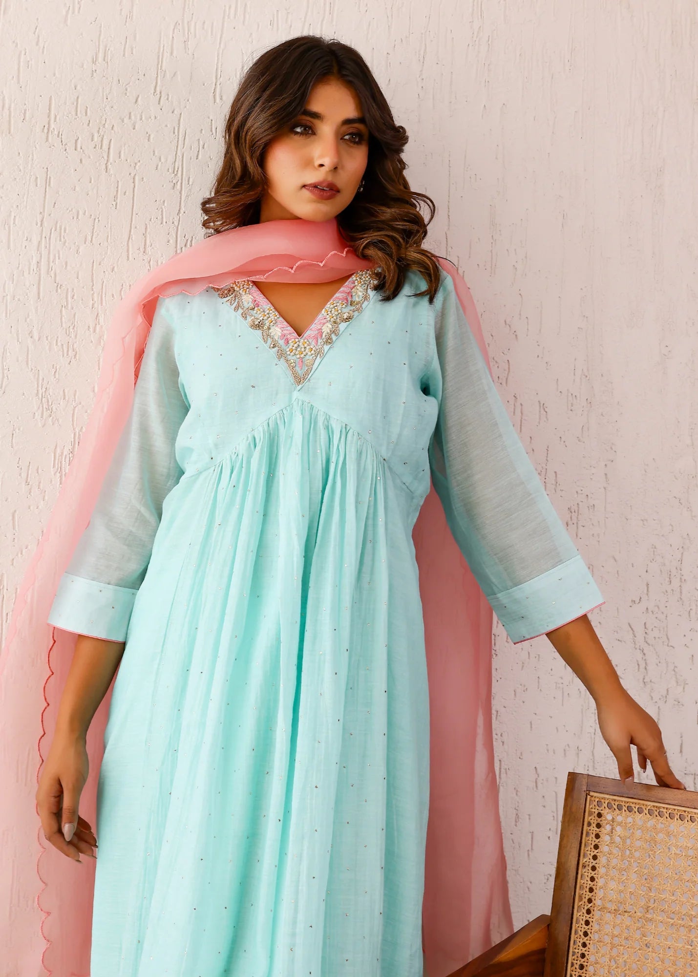 Ice Blue Mukaish Kurta Set