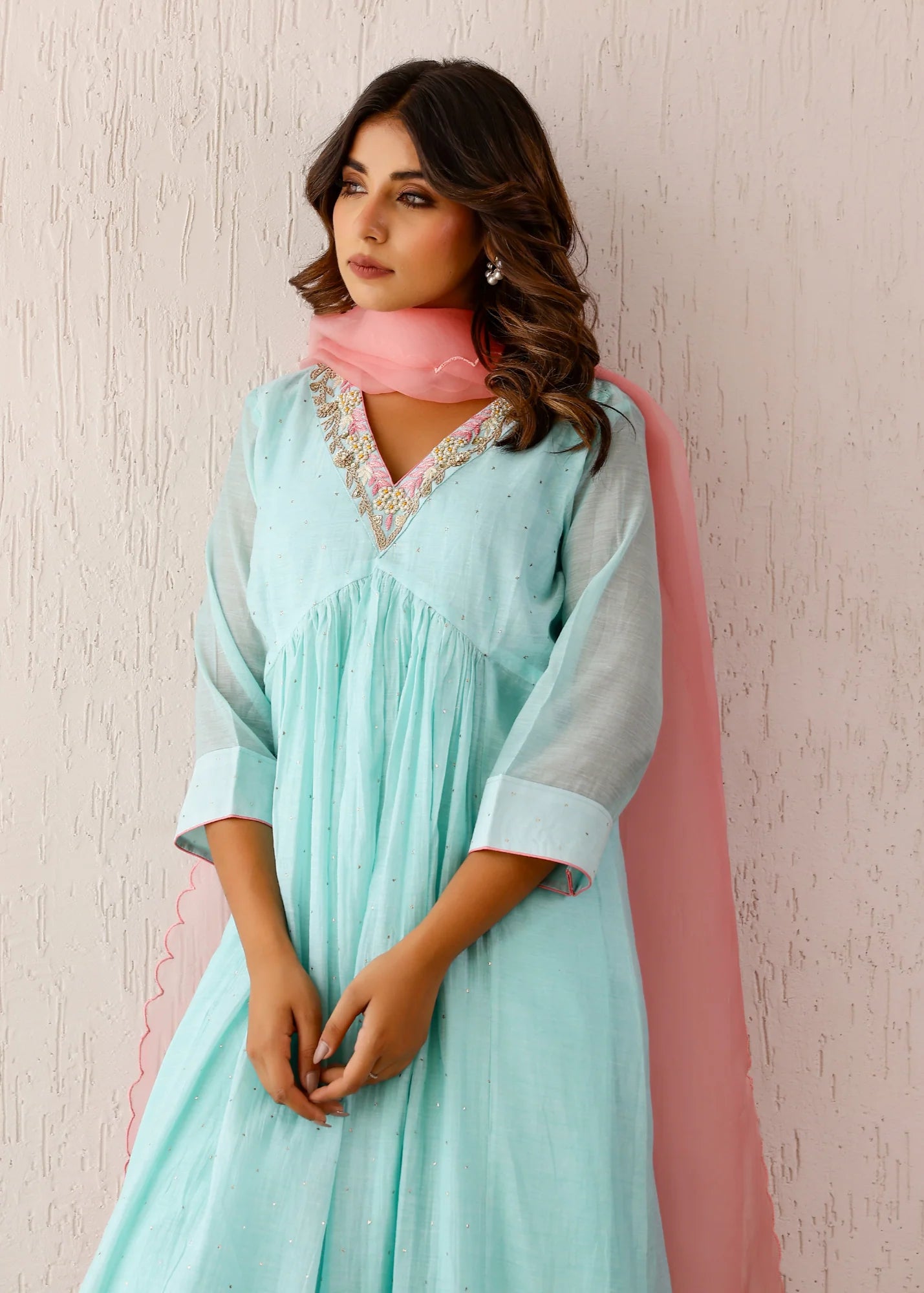 Ice Blue Mukaish Kurta Set