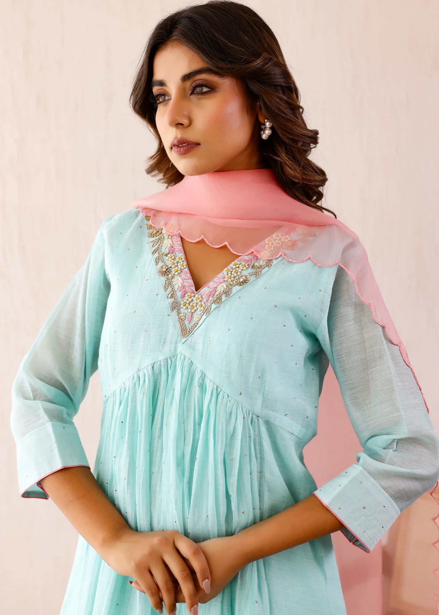 Ice Blue Mukaish Kurta Set