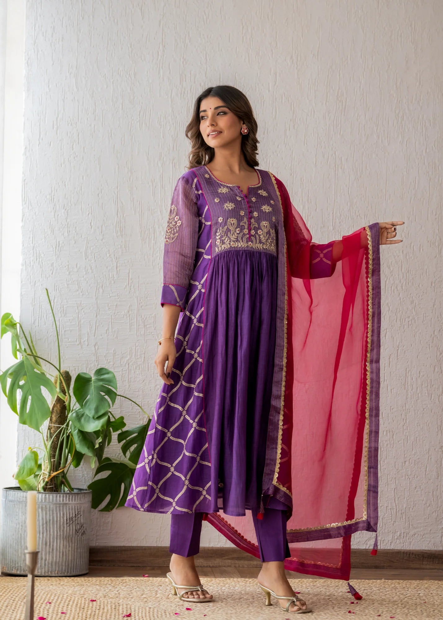 Purple Zari Suit Set