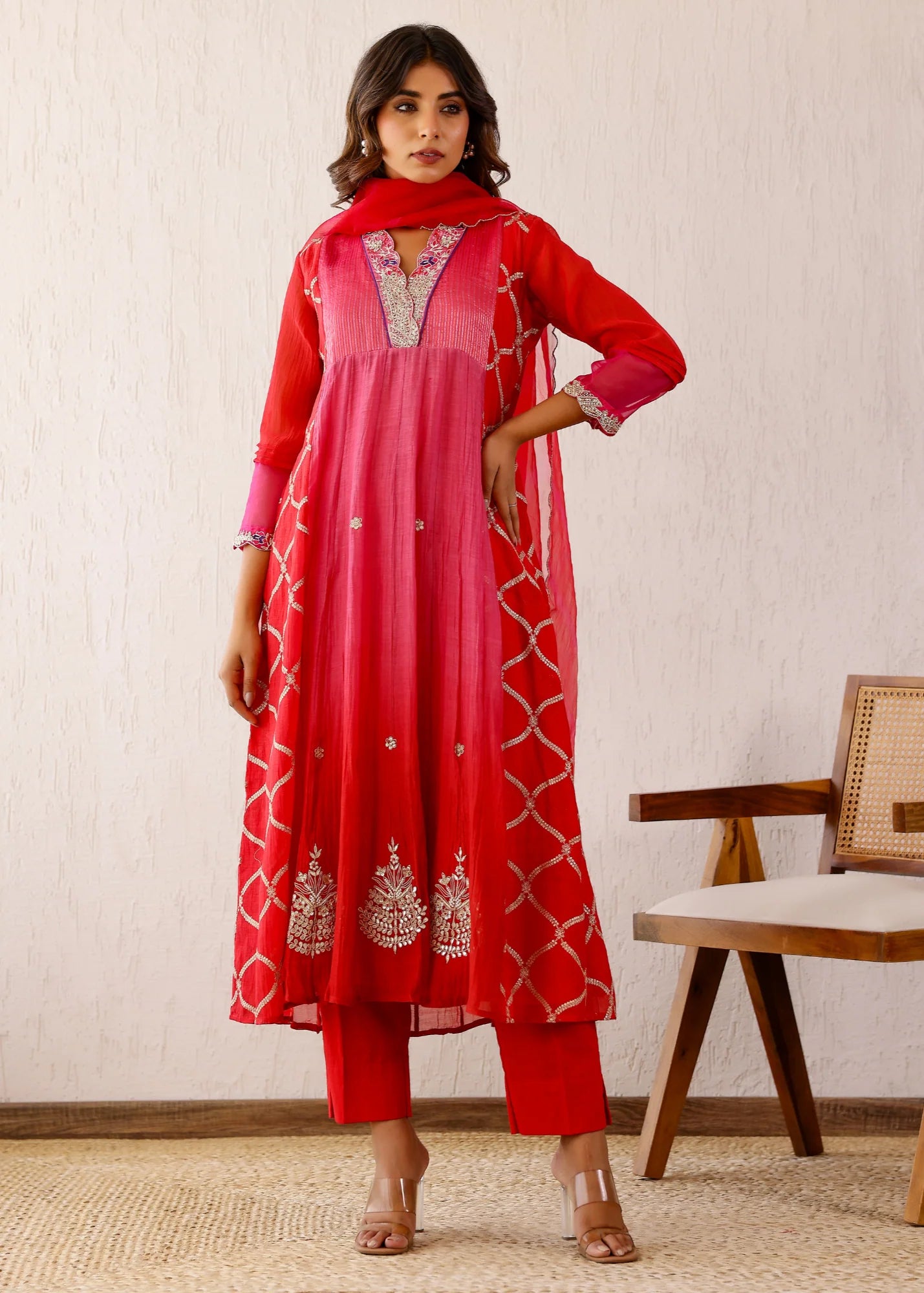 Red Zari Sitaara Anarkali