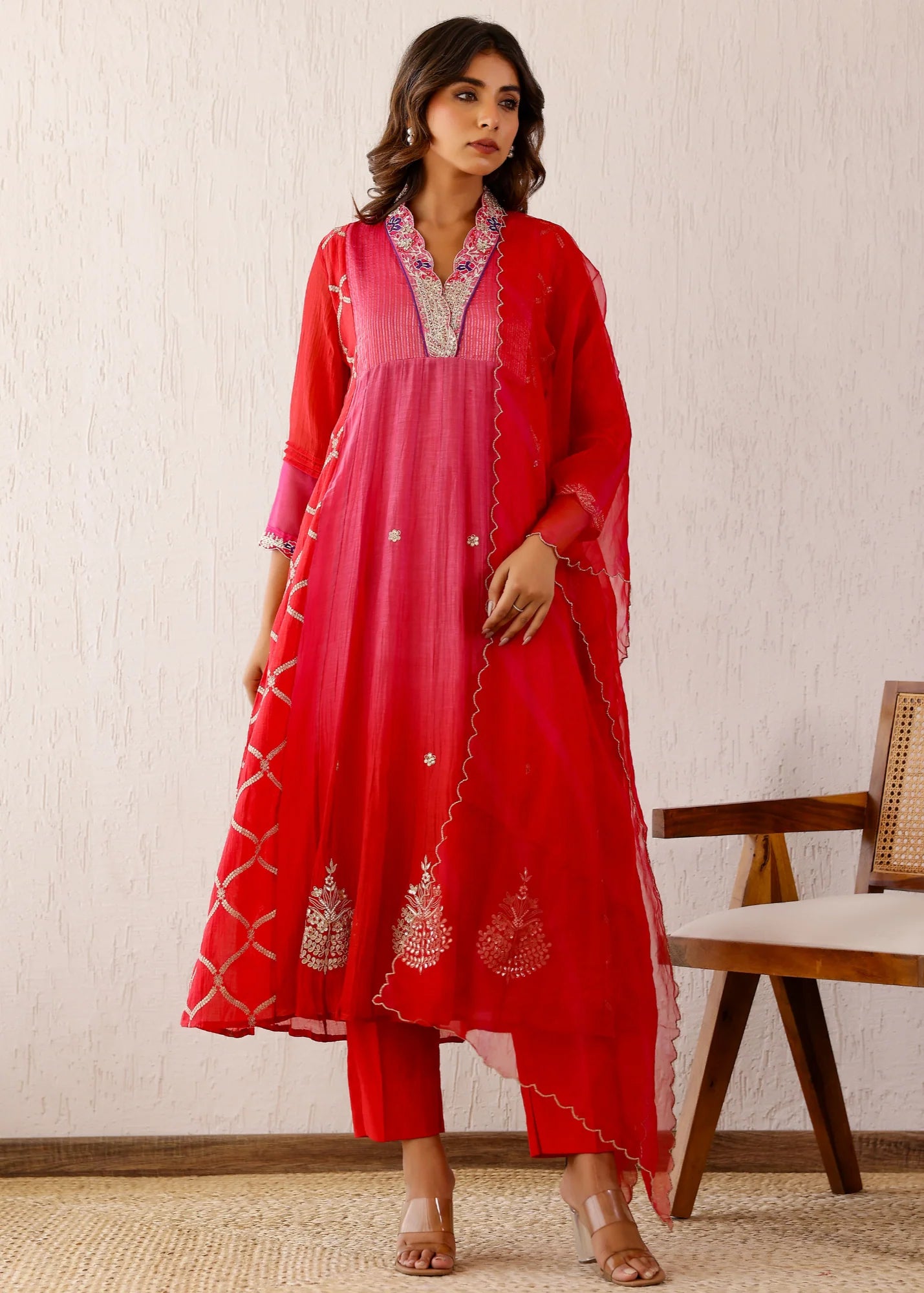 Red Zari Sitaara Anarkali