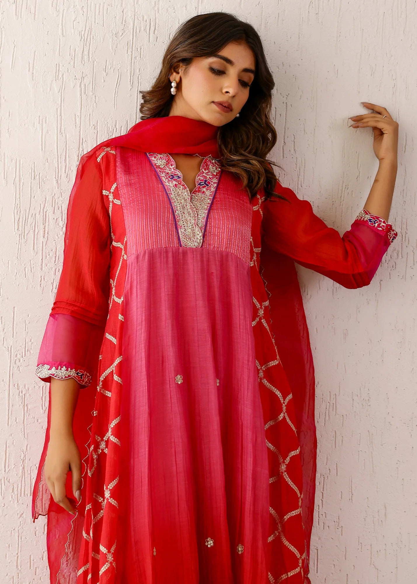 Red Zari Sitaara Anarkali