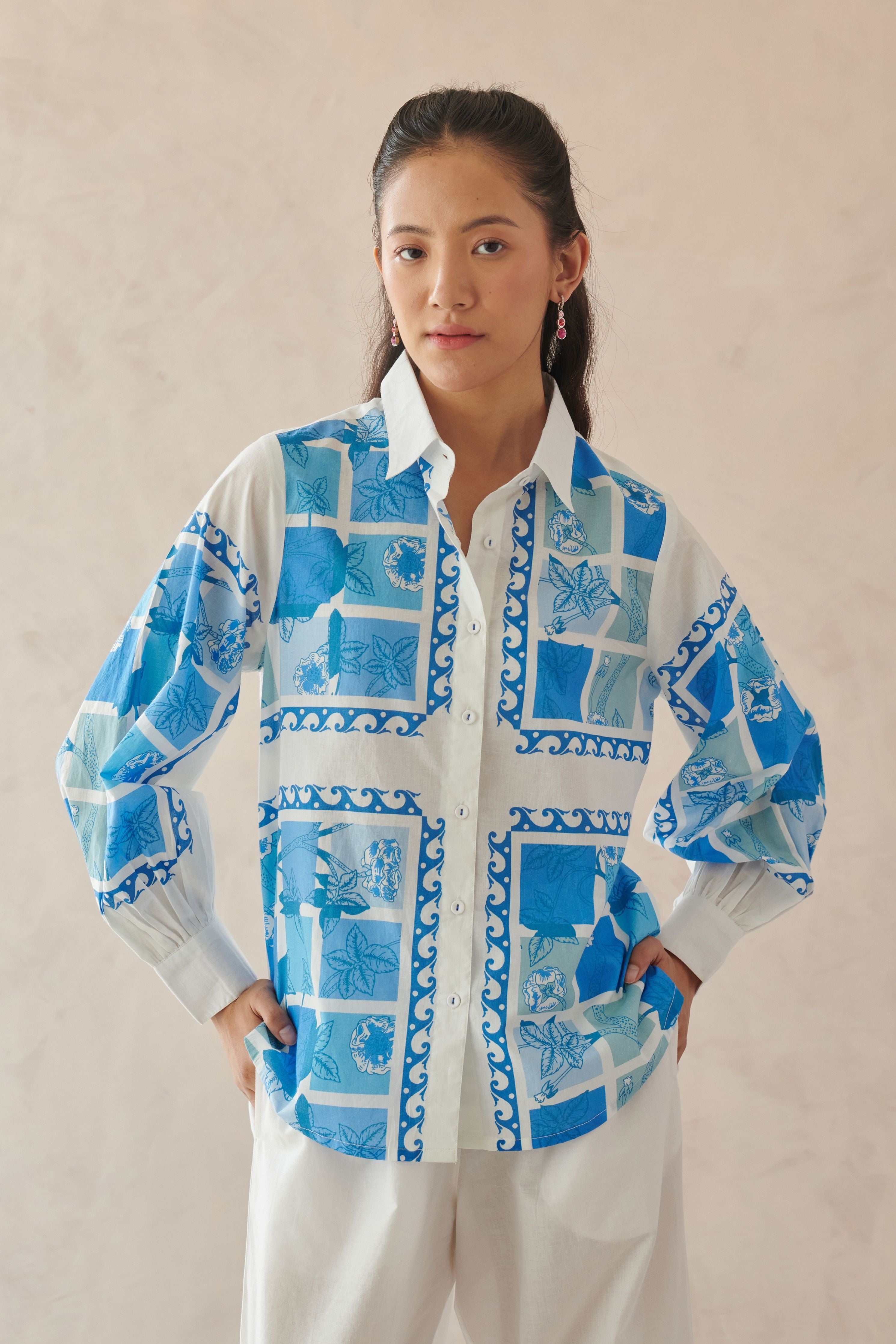Vivia Blue Mosaic Floral Shirt