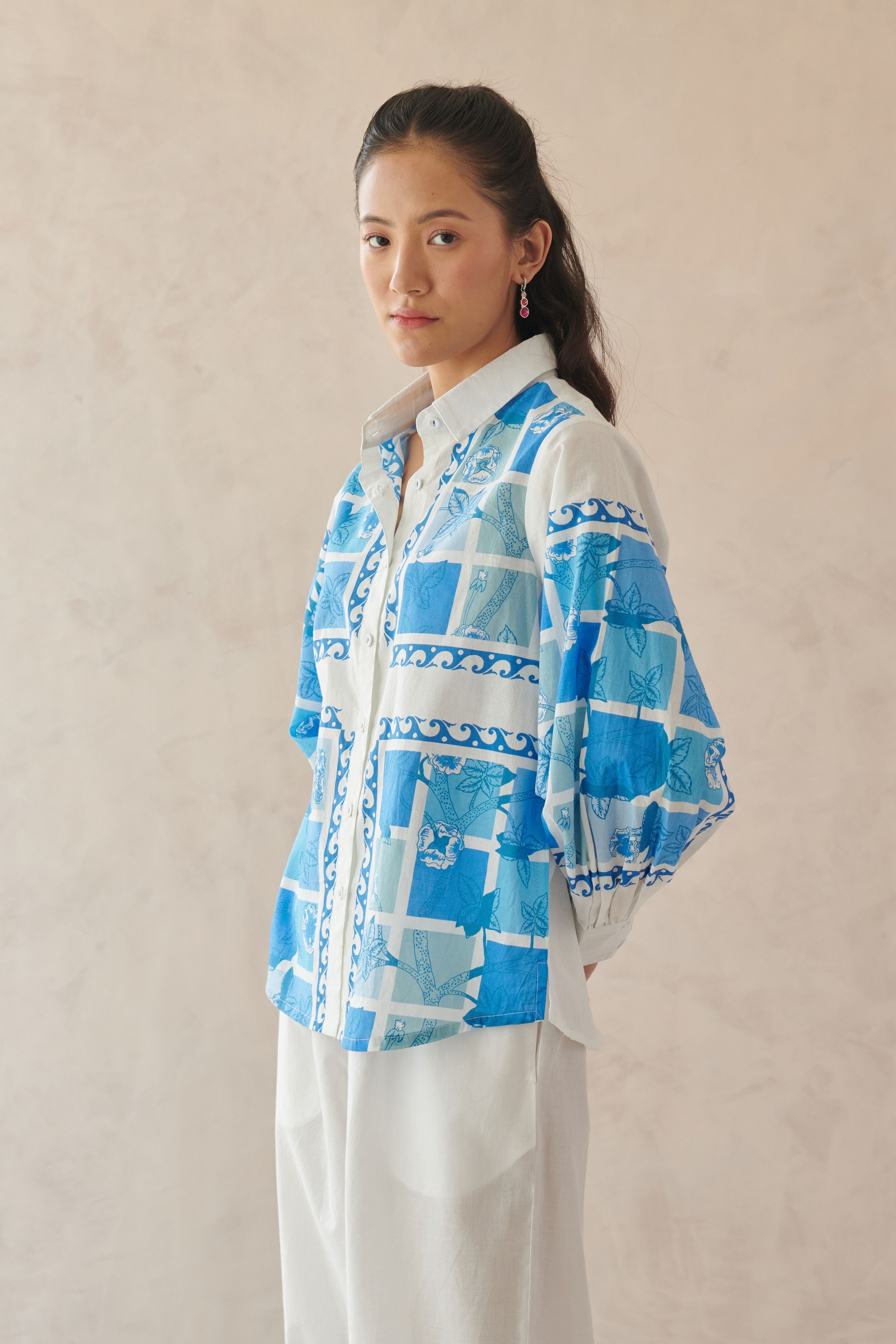 Vivia Blue Mosaic Floral Shirt