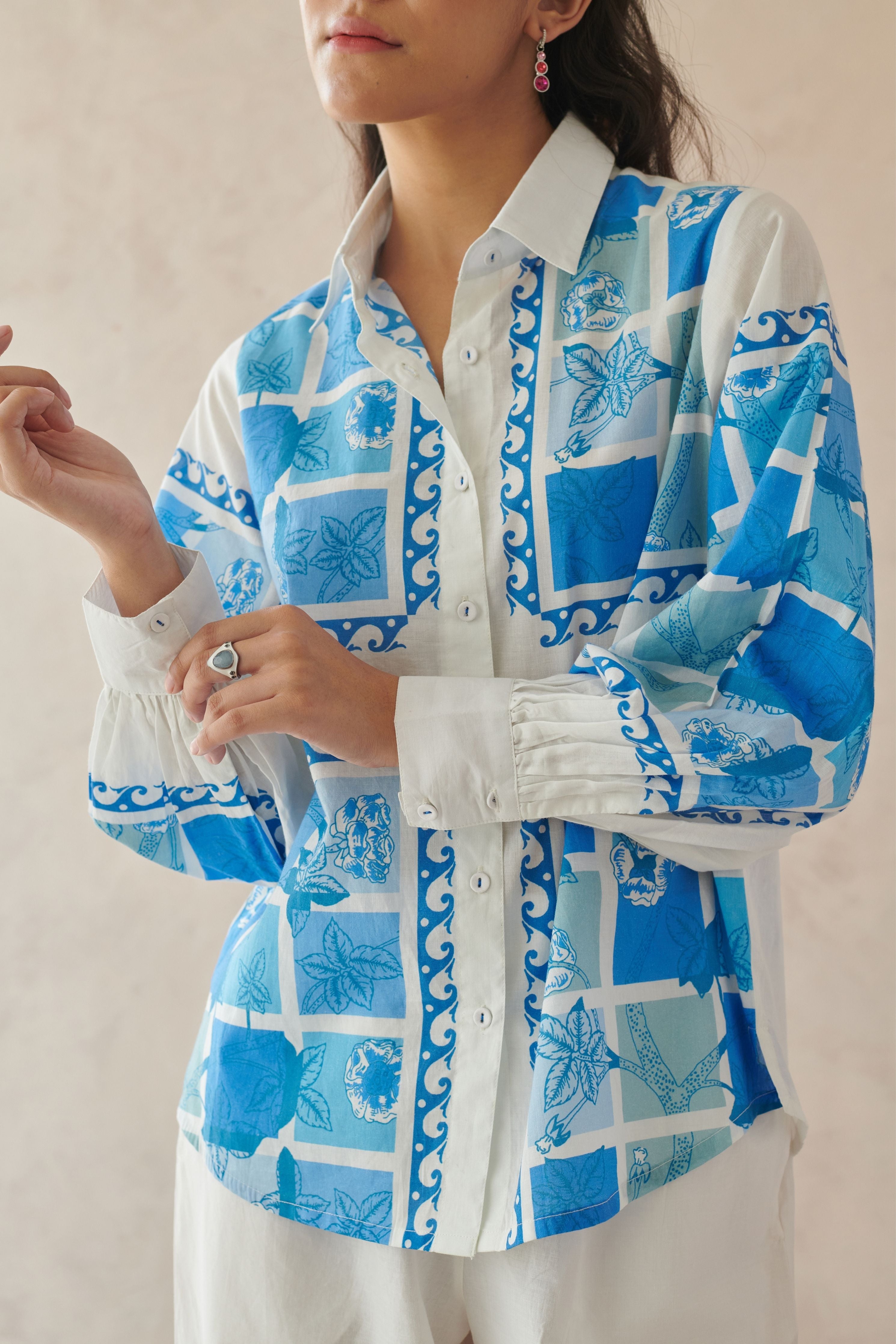 Vivia Blue Mosaic Floral Shirt
