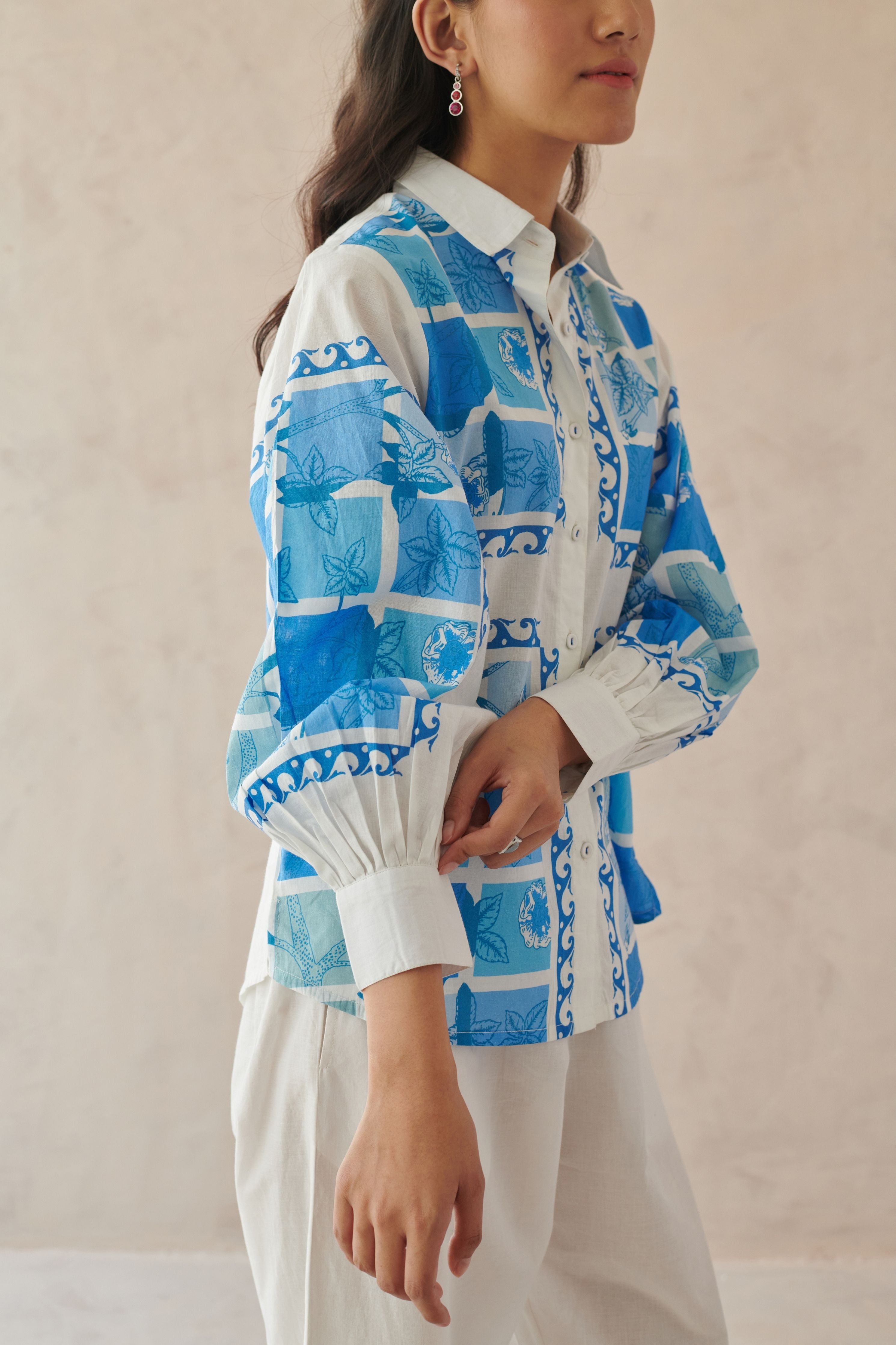 Vivia Blue Mosaic Floral Shirt
