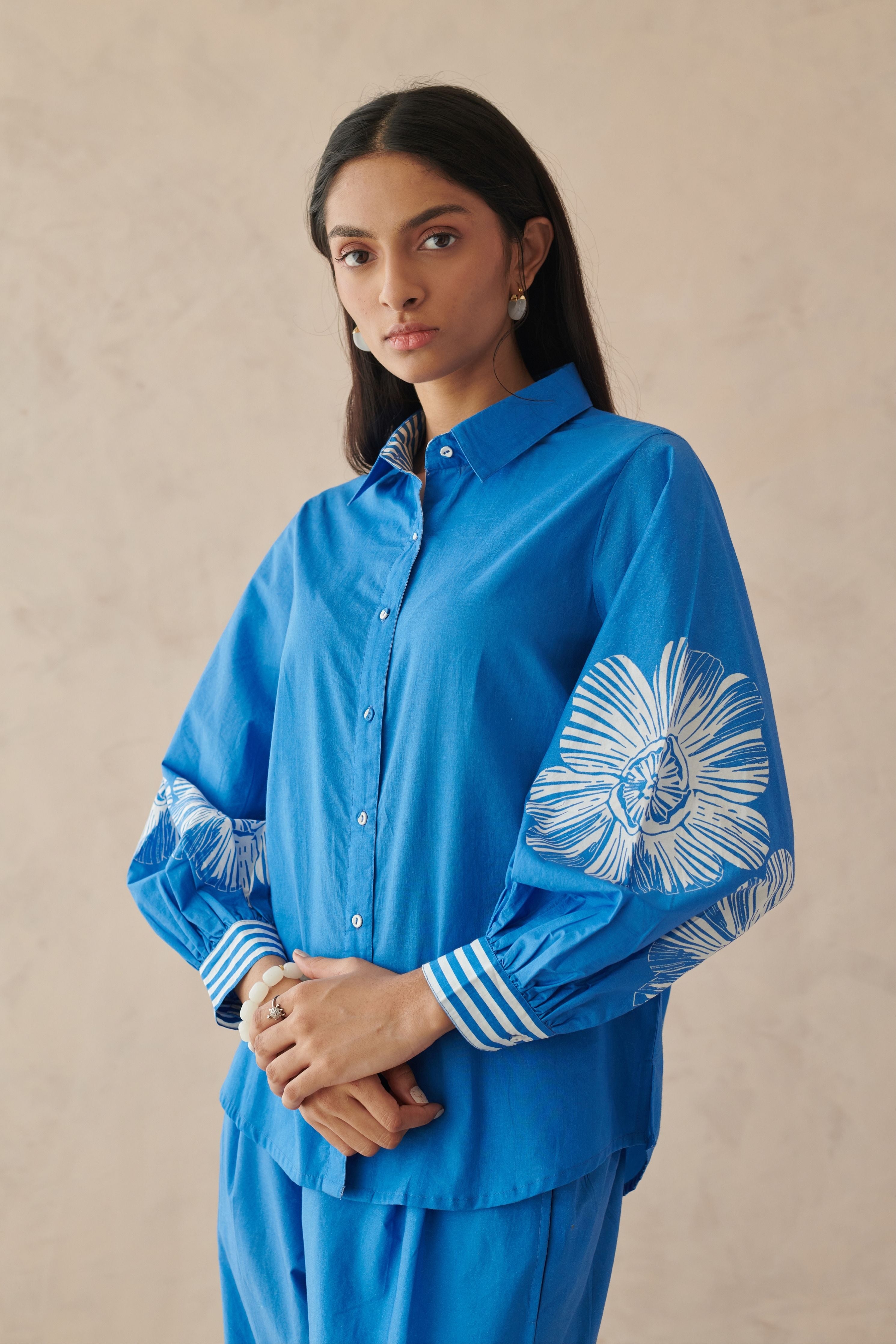 Vivia Blue Placement Floral Shirt