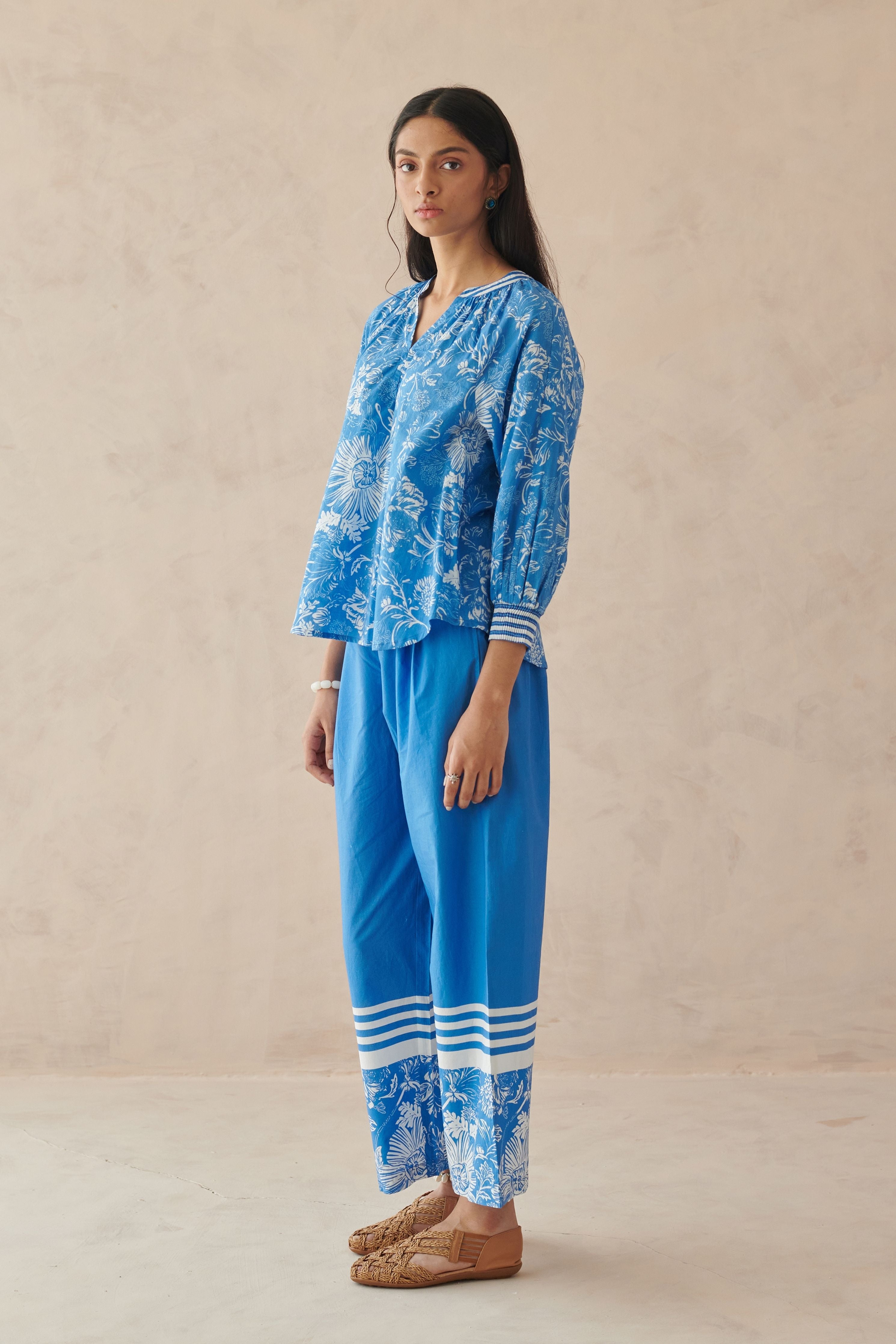 Plush Blue Relaxed Floral Top